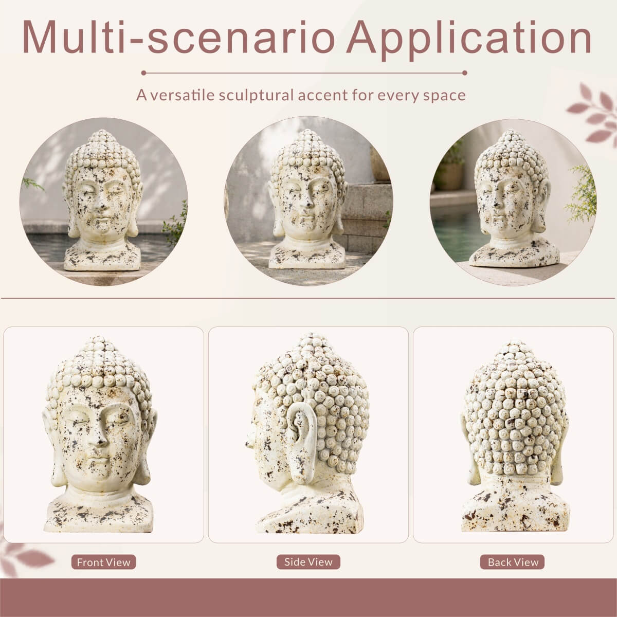 Antique Weathered Buddha Head Magnesium Oxide Sculpture (GS-2615-BR-QZYY) - Direct Wicker