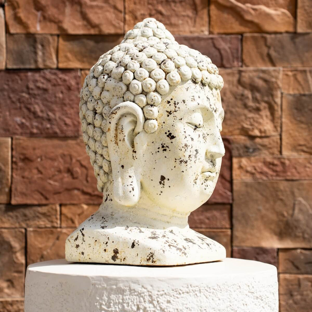 Antique Weathered Buddha Head Magnesium Oxide Sculpture (GS-2615-BR-QZYY) - Direct Wicker
