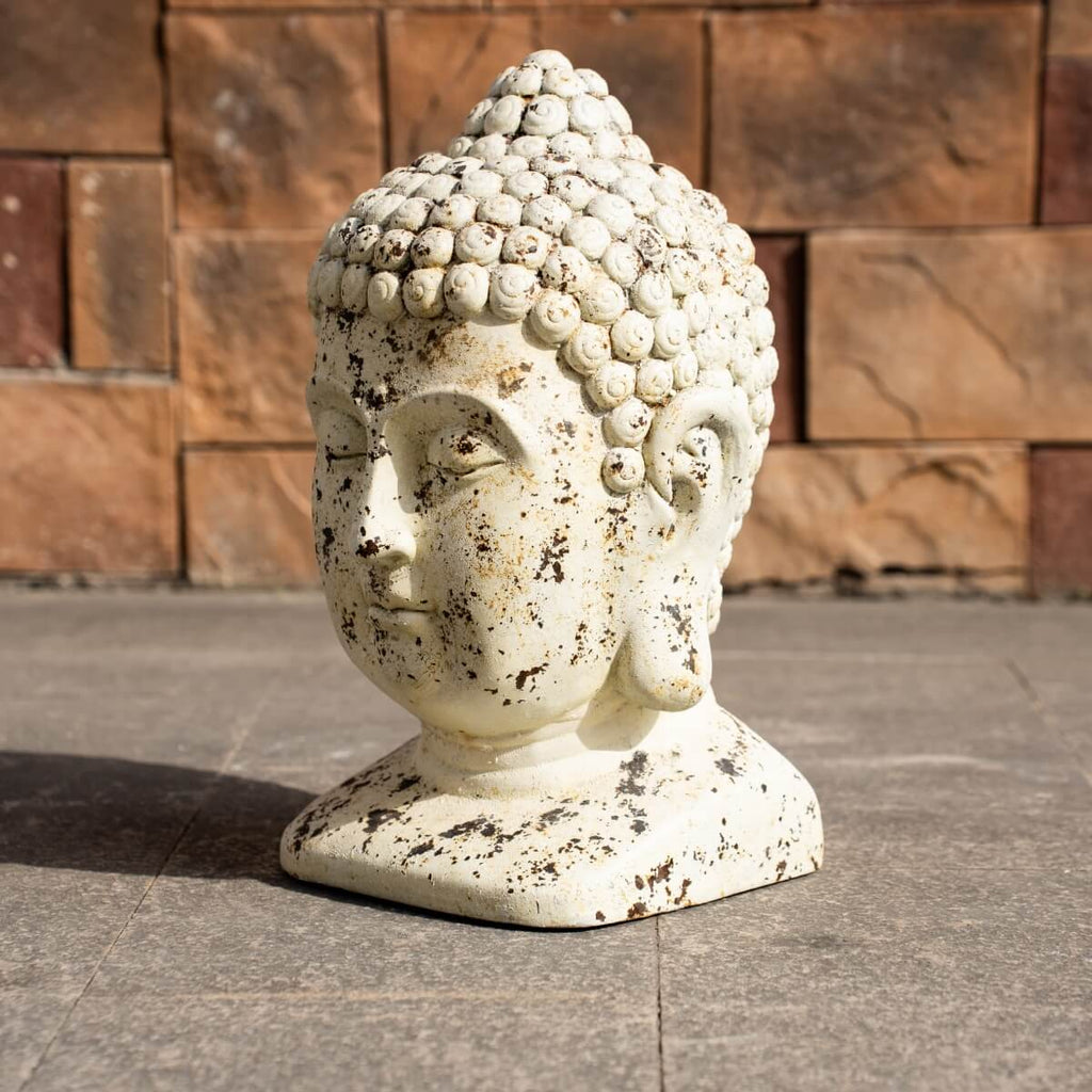 Antique Weathered Buddha Head Magnesium Oxide Sculpture (GS-2615-BR-QZYY) - Direct Wicker