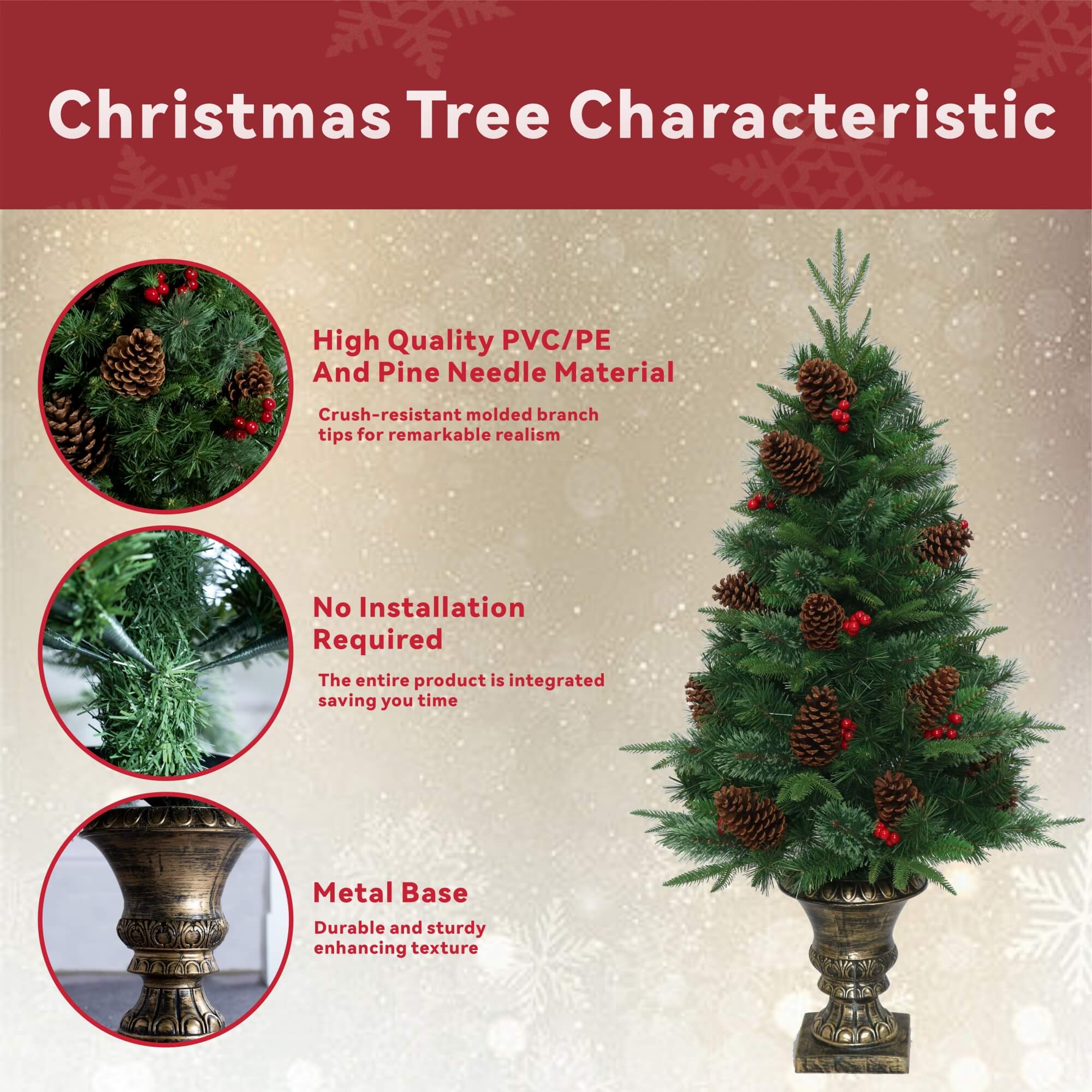 Artificial Christmas Tree with Classic Full Branch Design – 4FT (PJT - 2509) - Direct Wicker