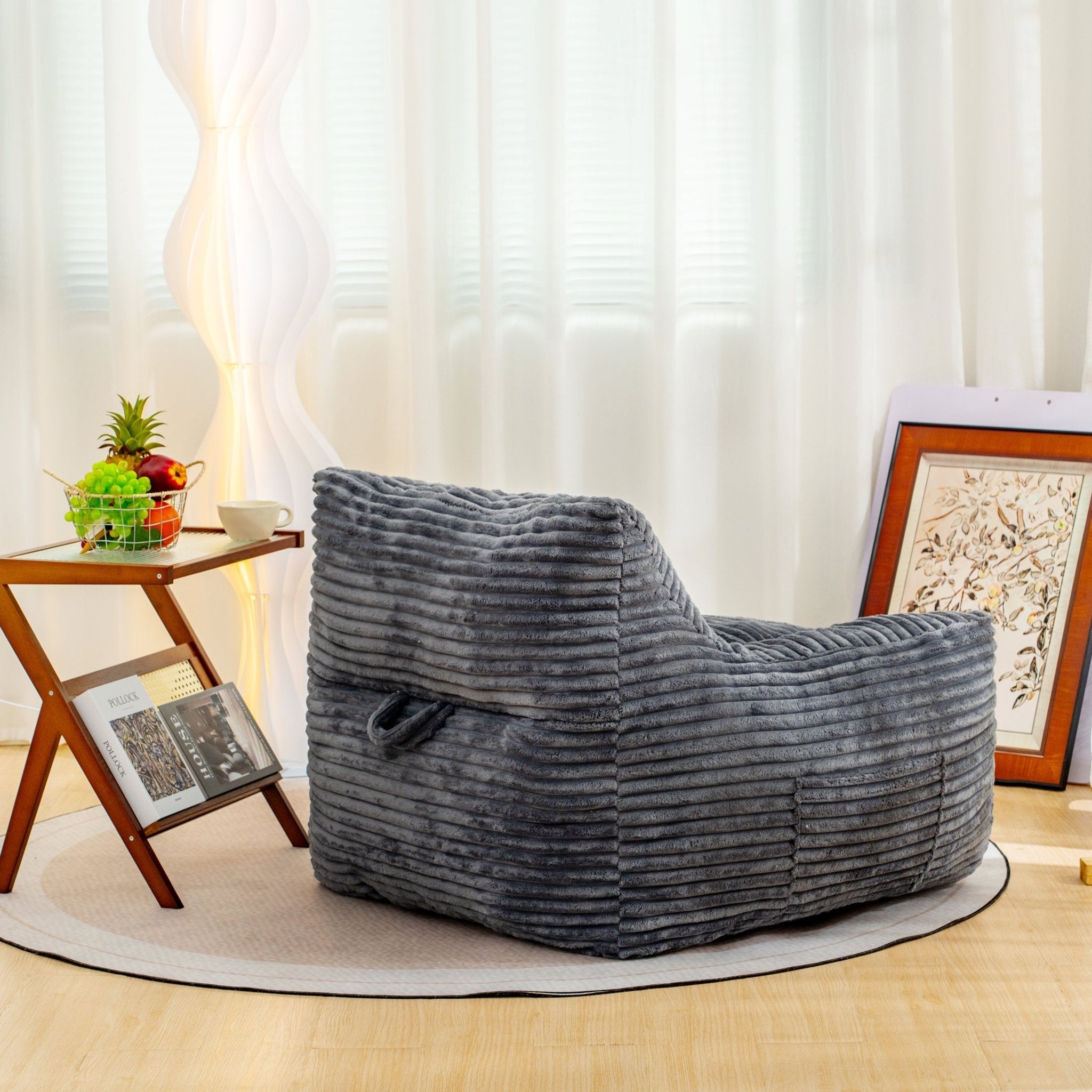 Bean Bag Chair for Adults with Armrests - Oversized Comfy Beige Beanbag Lounge - Direct Wicker