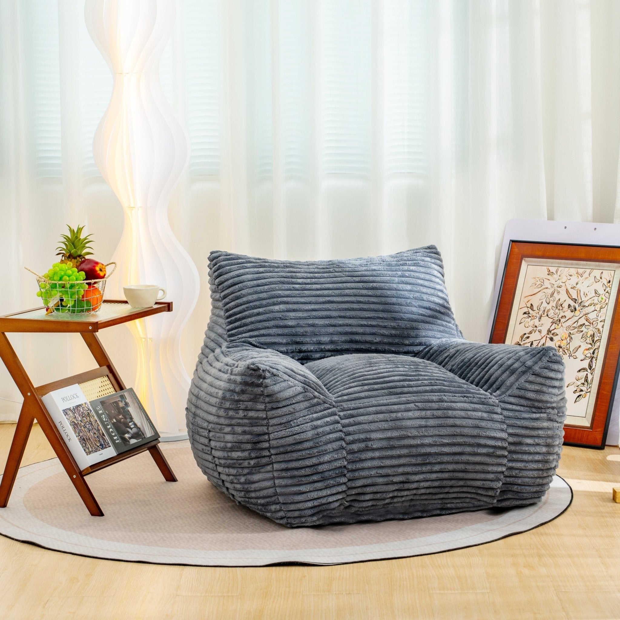 Bean Bag Chair for Adults with Armrests - Oversized Comfy Beige Beanbag Lounge - Direct Wicker
