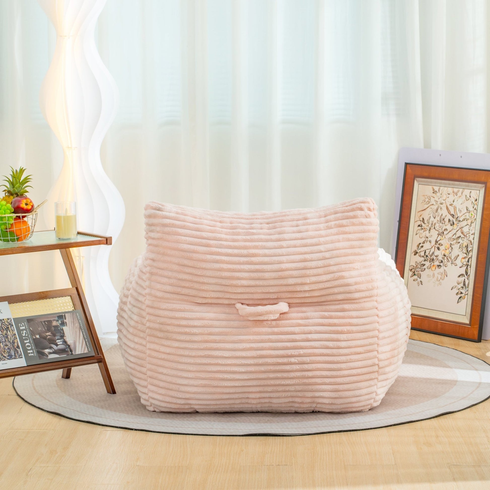 Bean Bag Chair for Adults with Armrests - Oversized Comfy Beige Beanbag Lounge (W2510P237804) - Direct Wicker