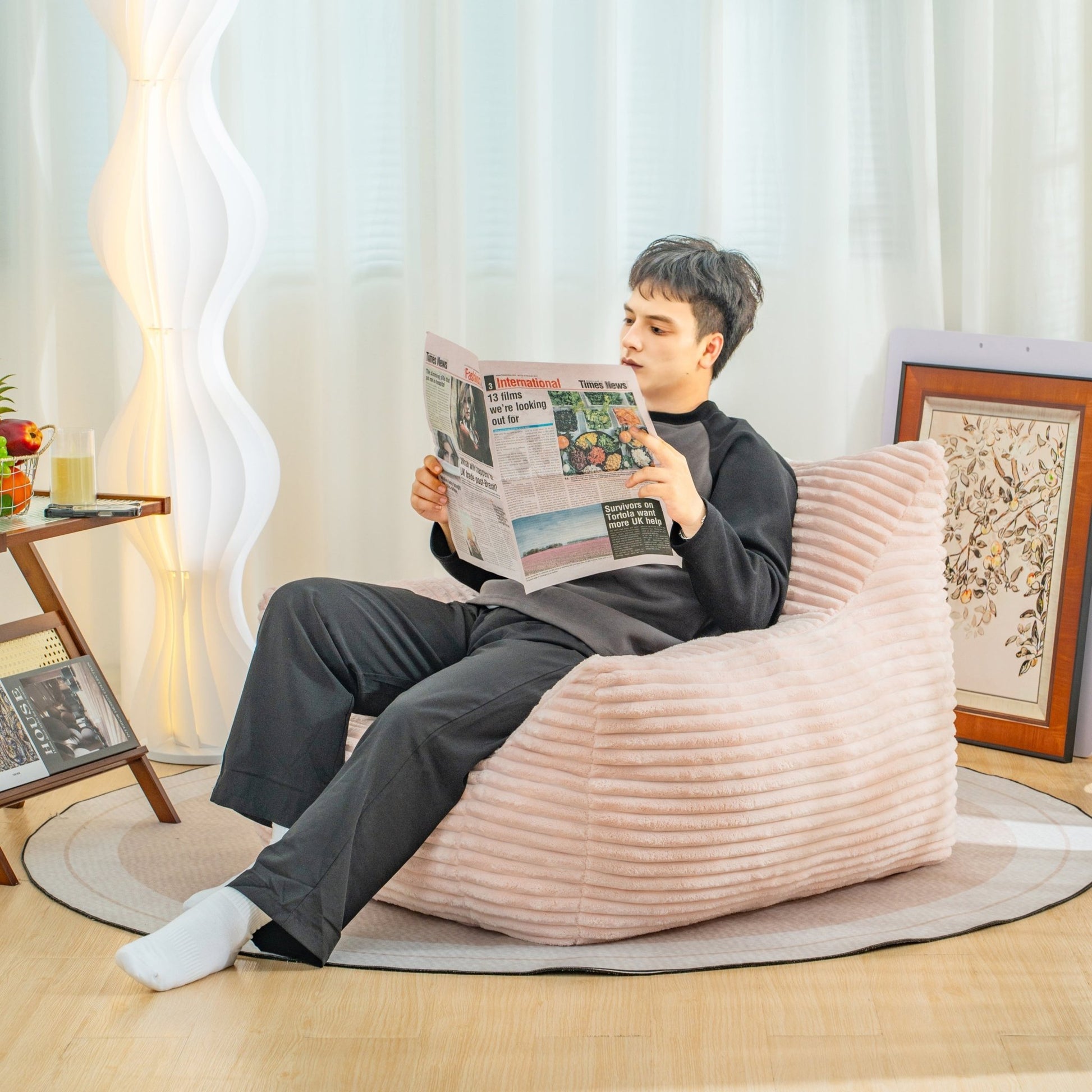 Bean Bag Chair for Adults with Armrests - Oversized Comfy Beige Beanbag Lounge (W2510P237804) - Direct Wicker