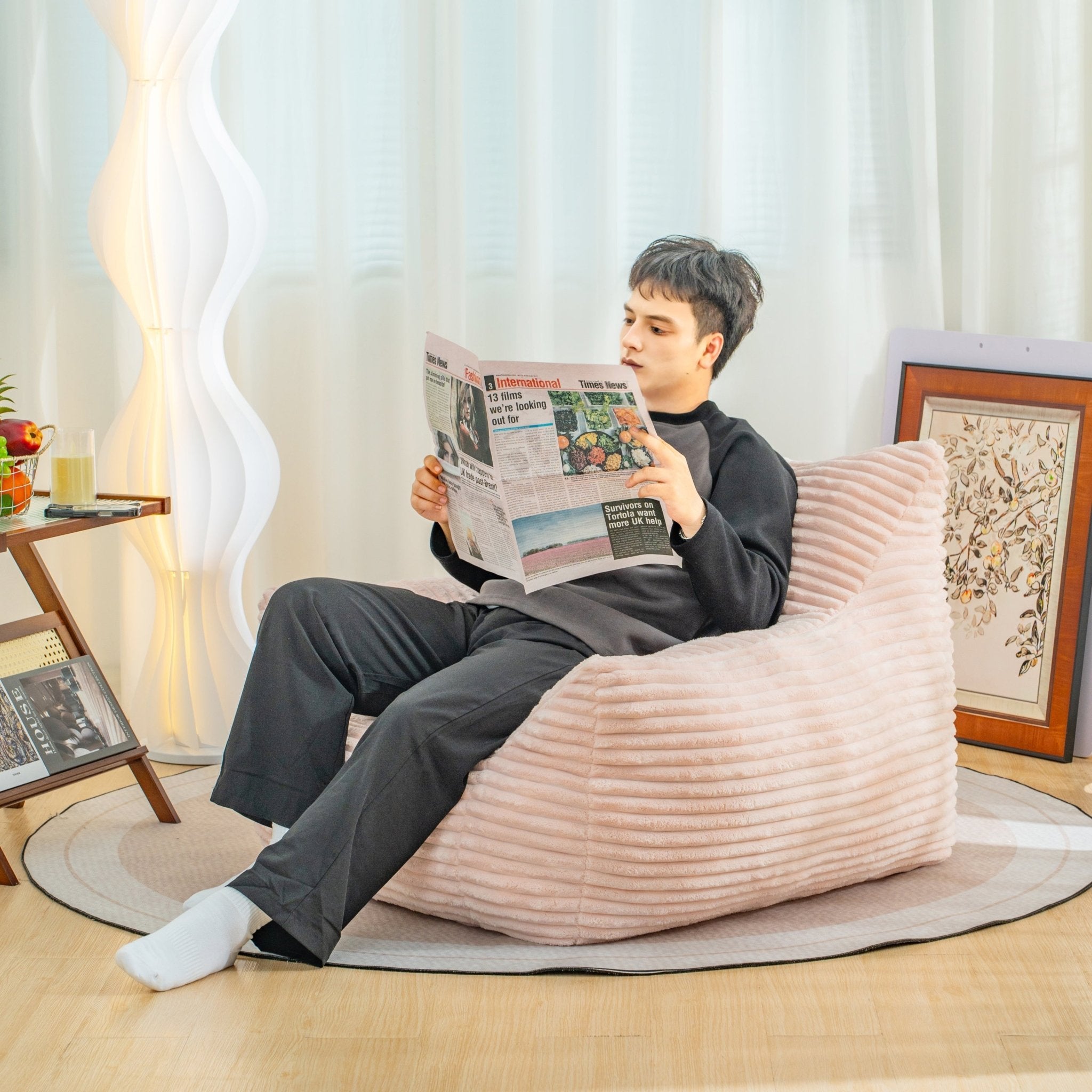 Bean Bag Chair for Adults with Armrests - Oversized Comfy Beige Beanbag Lounge (W2510P237804) - Direct Wicker