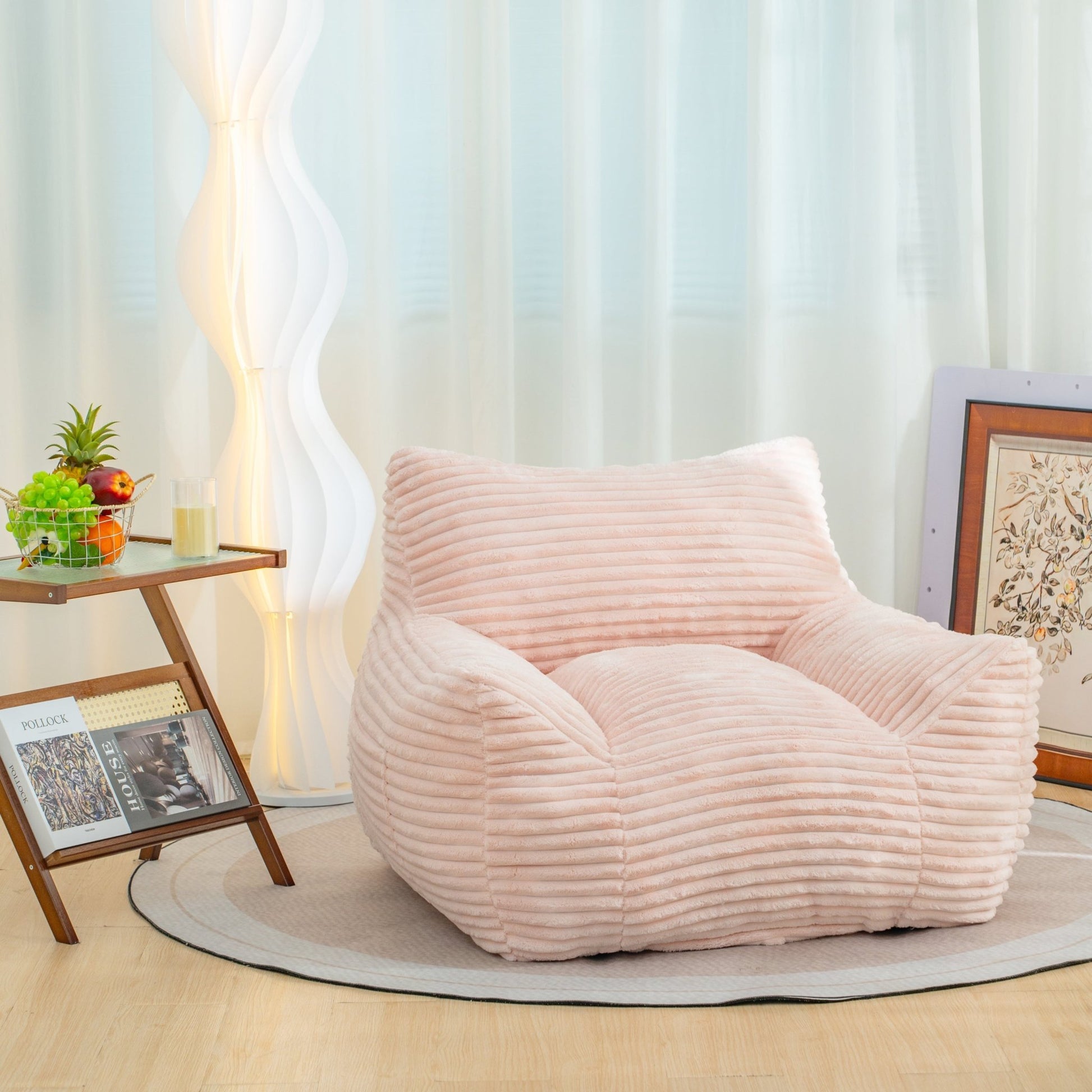 Bean Bag Chair for Adults with Armrests - Oversized Comfy Beige Beanbag Lounge (W2510P237804) - Direct Wicker