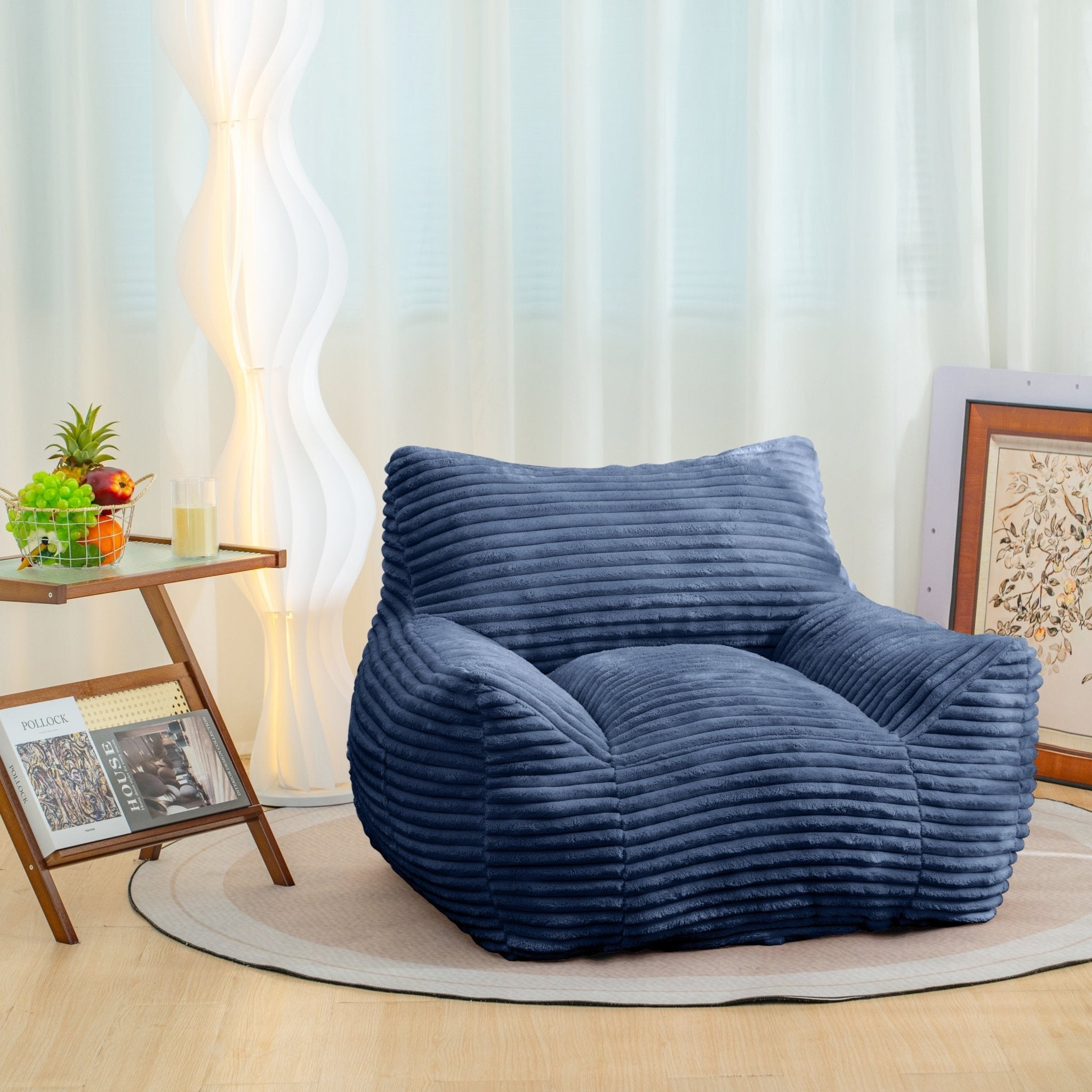 Bean Bag Chair for Adults with Armrests - Oversized Comfy Beige Beanbag (W2510P237807) - Direct Wicker