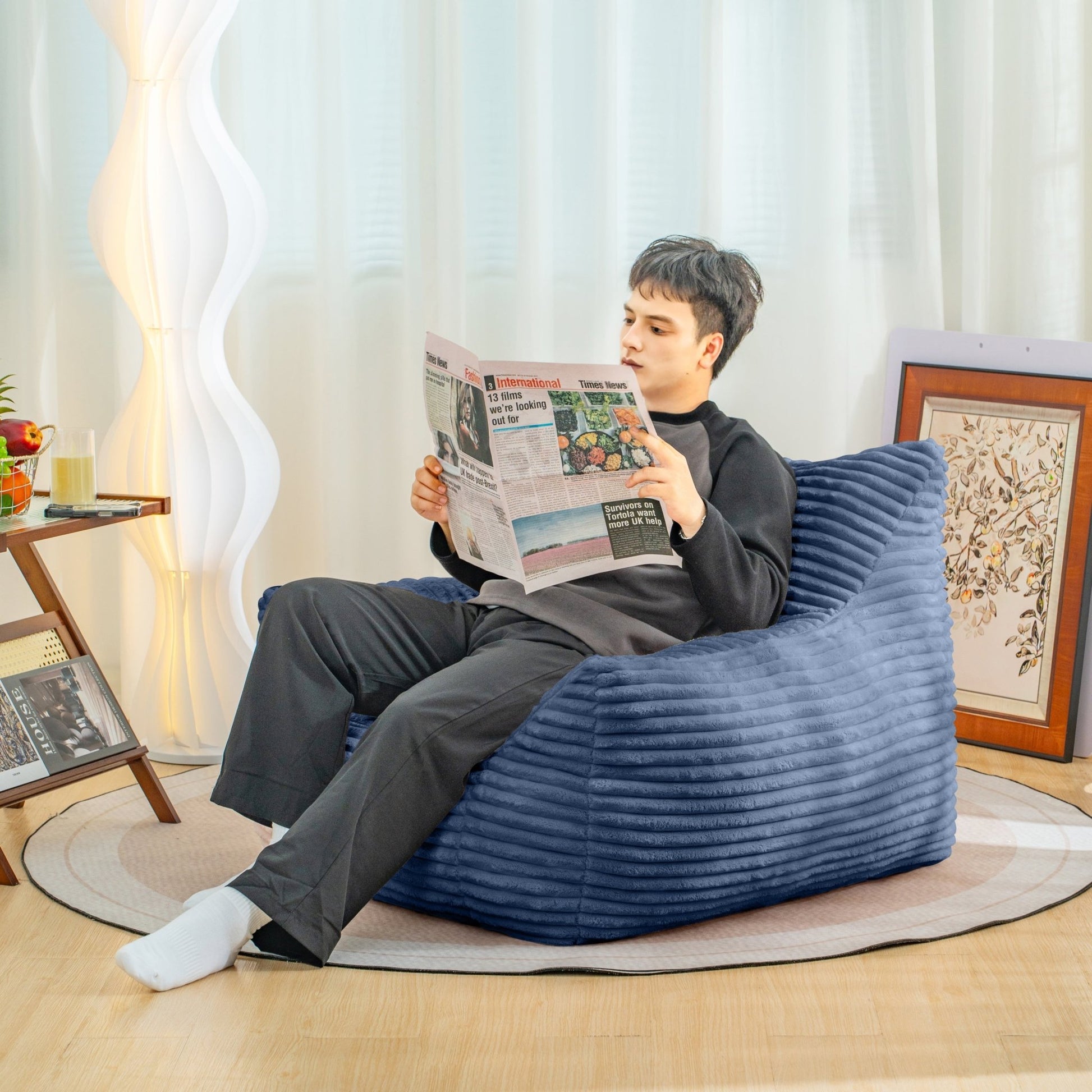 Bean Bag Chair for Adults with Armrests - Oversized Comfy Beige Beanbag (W2510P237807) - Direct Wicker