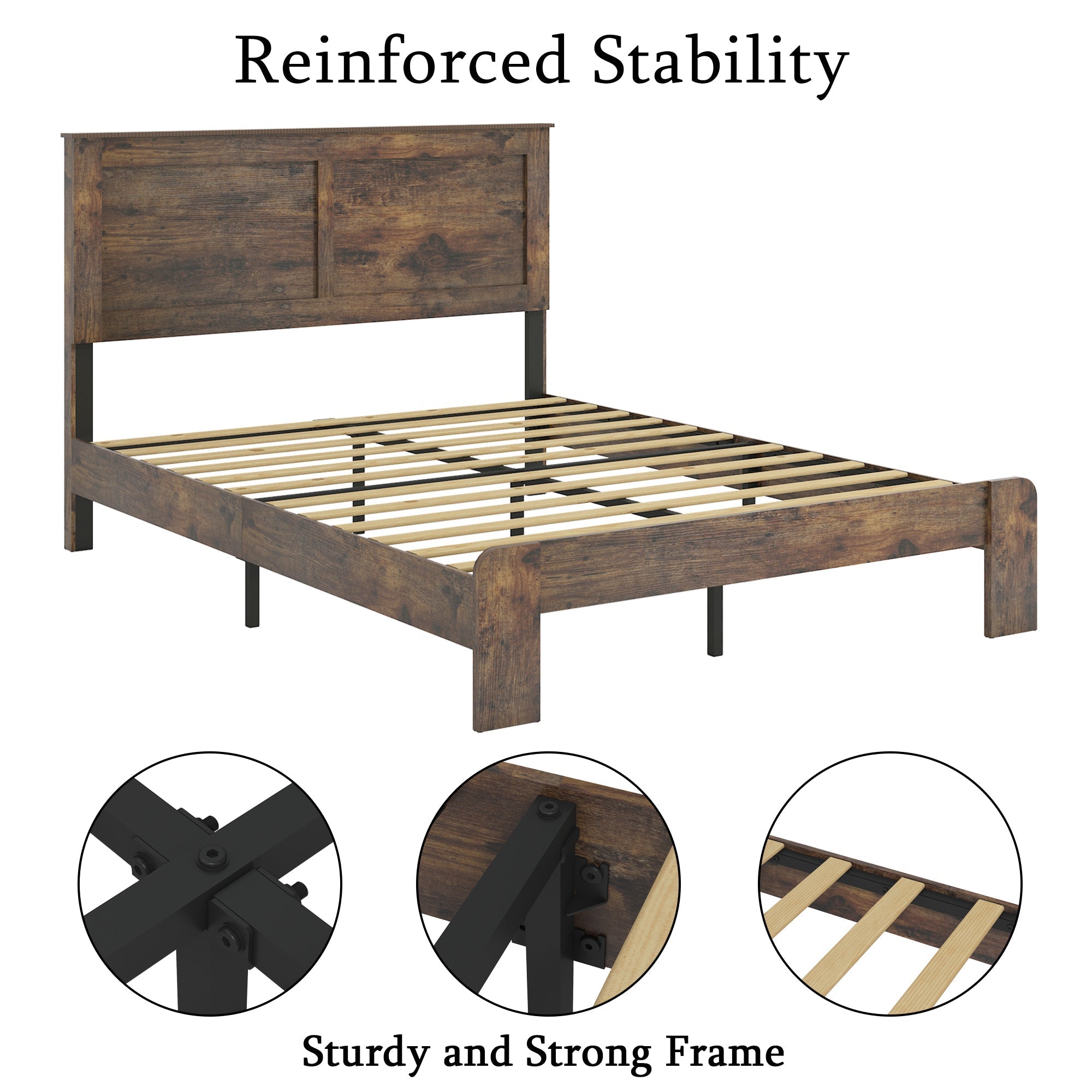 Bed Frame Queen Size, Wood Platform Bed Frame , Noise Free (W636133433) - Direct Wicker