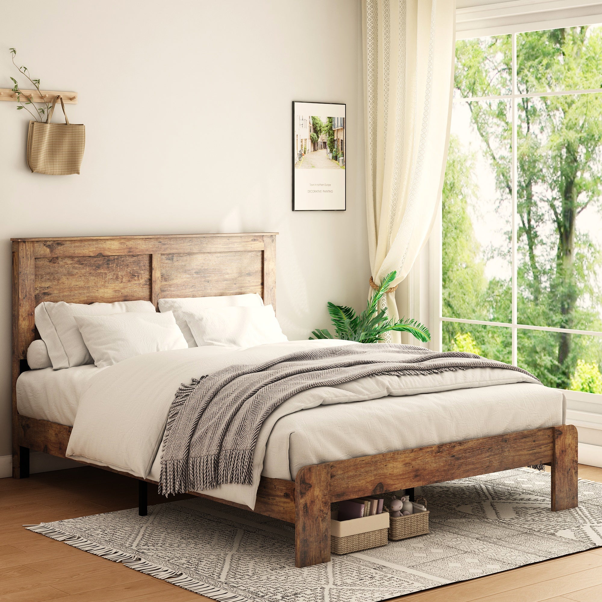 Bed Frame Queen Size, Wood Platform Bed Frame , Noise Free (W636133433) - Direct Wicker