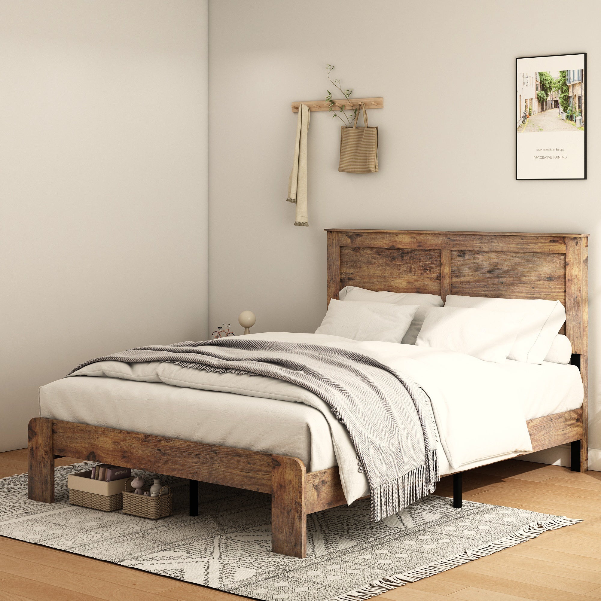 Bed Frame Queen Size, Wood Platform Bed Frame , Noise Free (W636133433) - Direct Wicker