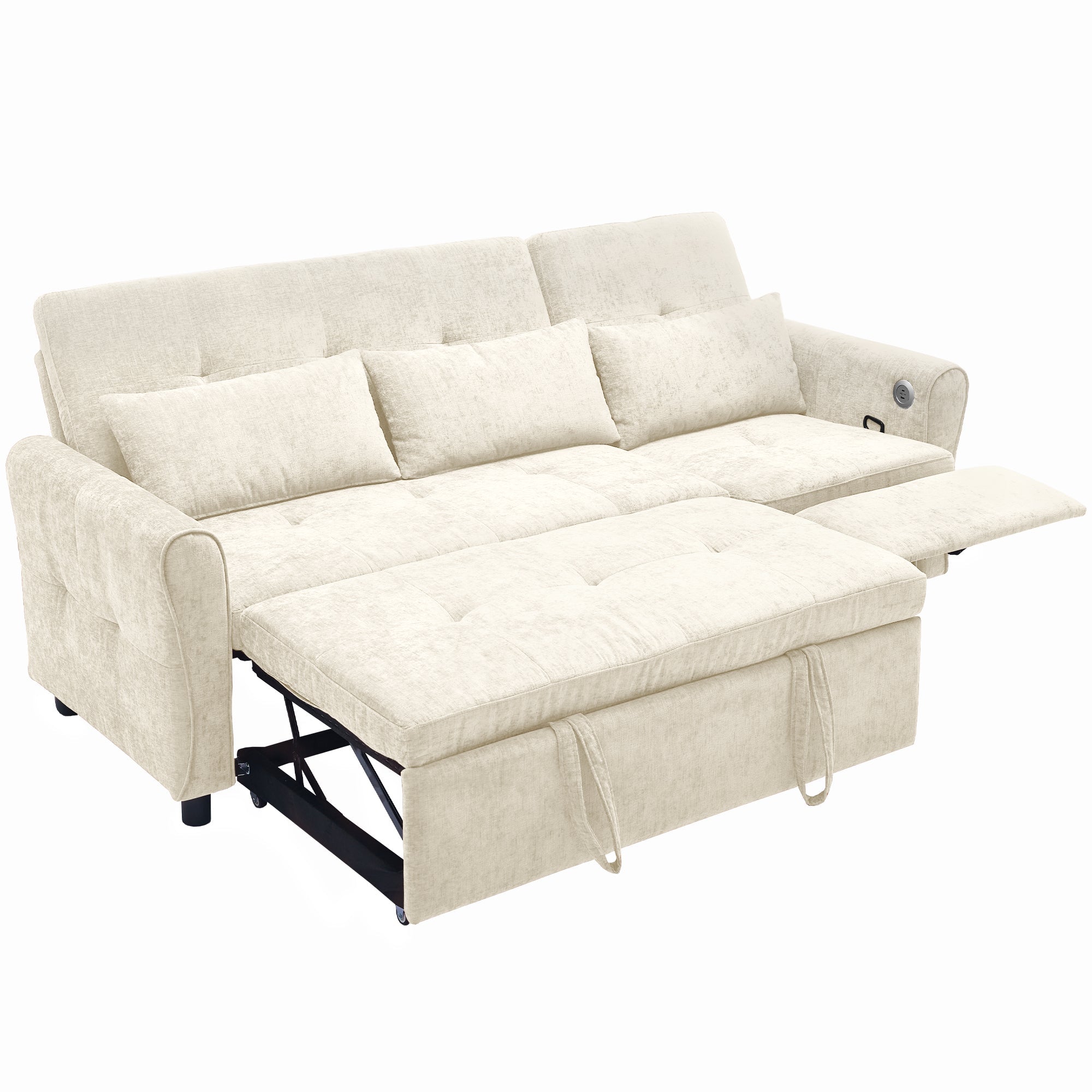 Beige 2 - in - 1 82' Three - seater Sofa with Pull - out Bed and Reversible Recliner (N719S002010A) - Direct Wicker