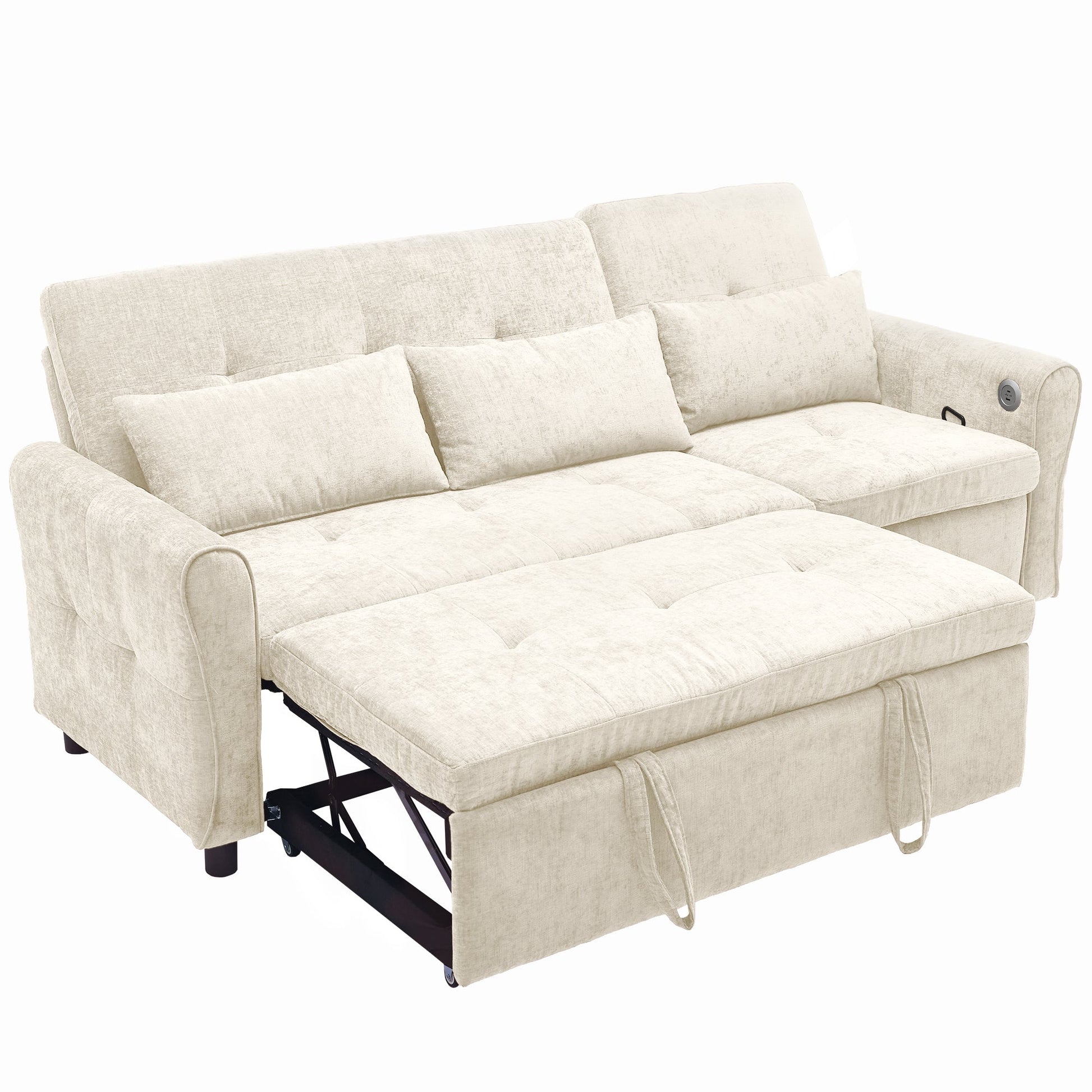 Beige 2 - in - 1 82' Three - seater Sofa with Pull - out Bed and Reversible Recliner (N719S002010A) - Direct Wicker