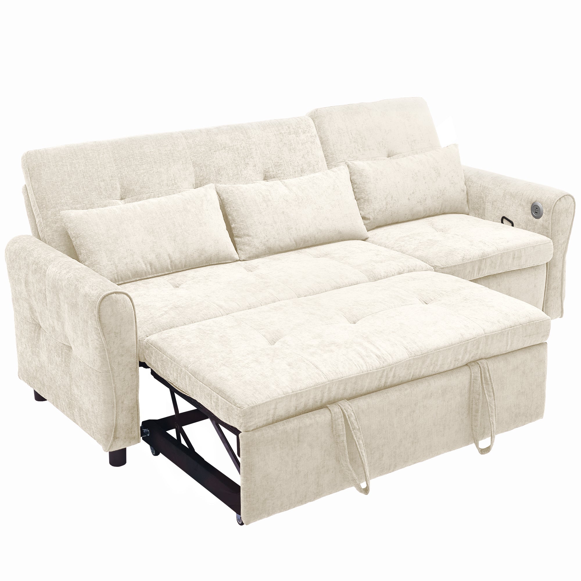 Beige 2 - in - 1 82' Three - seater Sofa with Pull - out Bed and Reversible Recliner (N719S002010A) - Direct Wicker