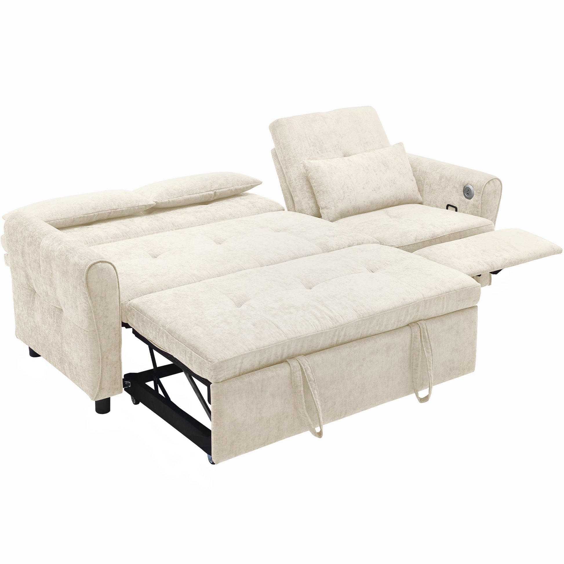 Beige 2 - in - 1 82' Three - seater Sofa with Pull - out Bed and Reversible Recliner (N719S002010A) - Direct Wicker