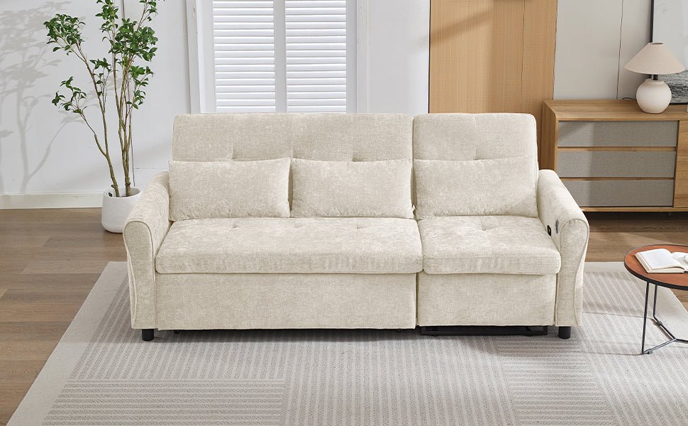 Beige 2 - in - 1 82' Three - seater Sofa with Pull - out Bed and Reversible Recliner (N719S002010A) - Direct Wicker