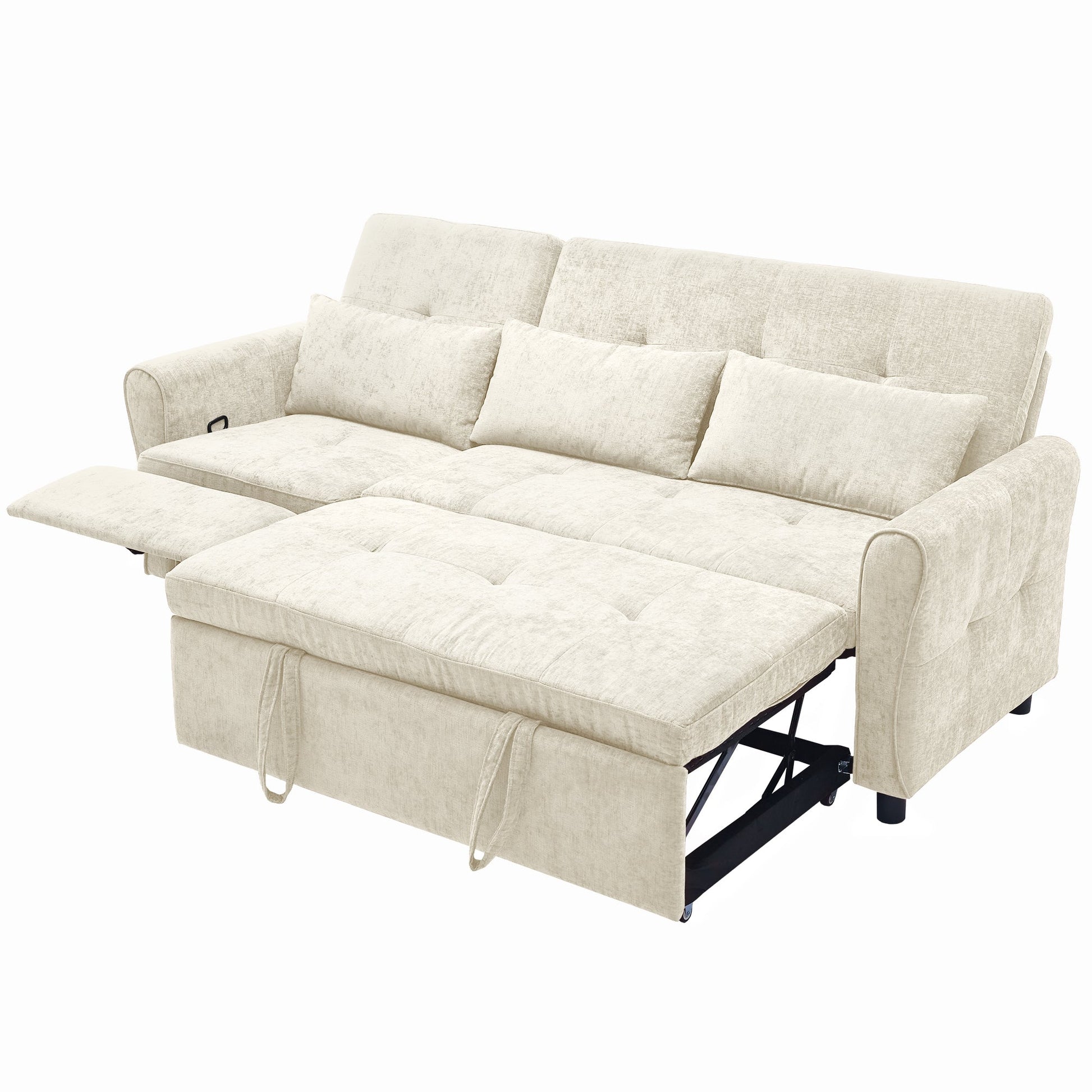 Beige 2 - in - 1 82' Three - seater Sofa with Pull - out Bed and Reversible Recliner (N719S002010A) - Direct Wicker