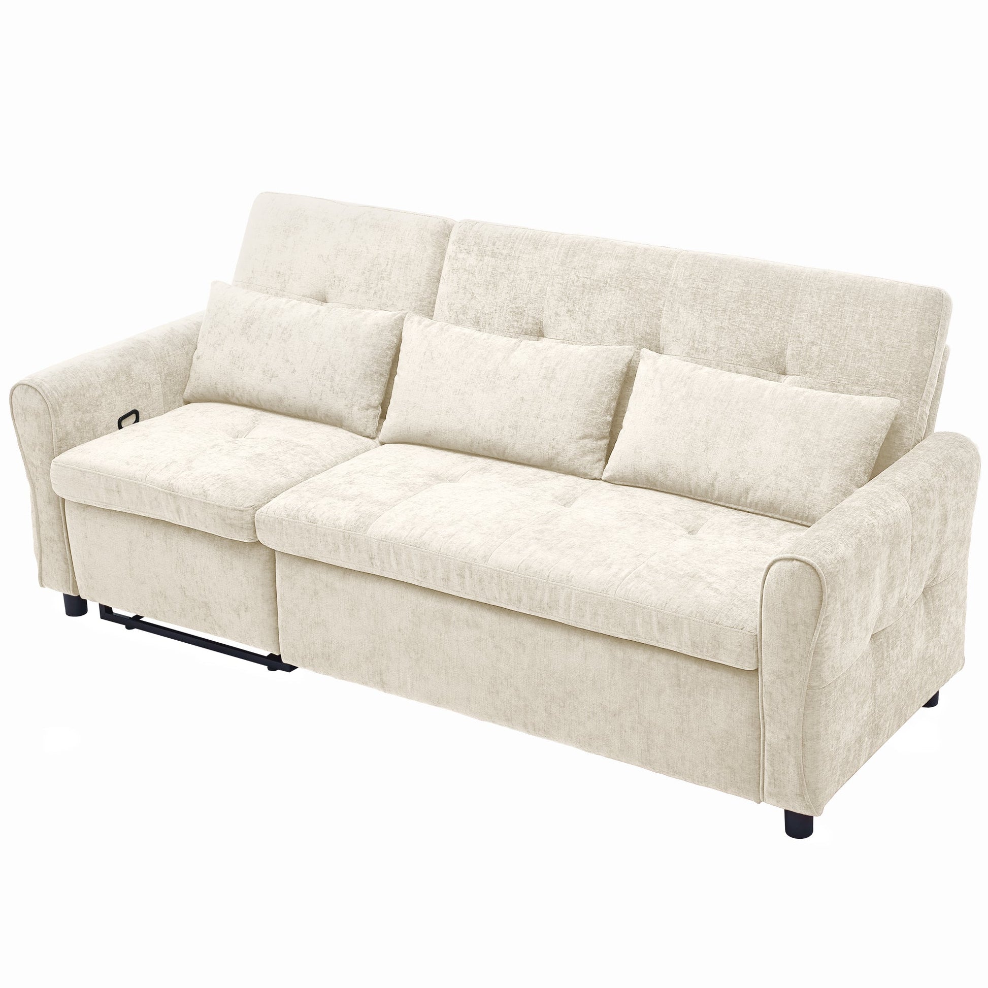 Beige 2 - in - 1 82' Three - seater Sofa with Pull - out Bed and Reversible Recliner (N719S002010A) - Direct Wicker