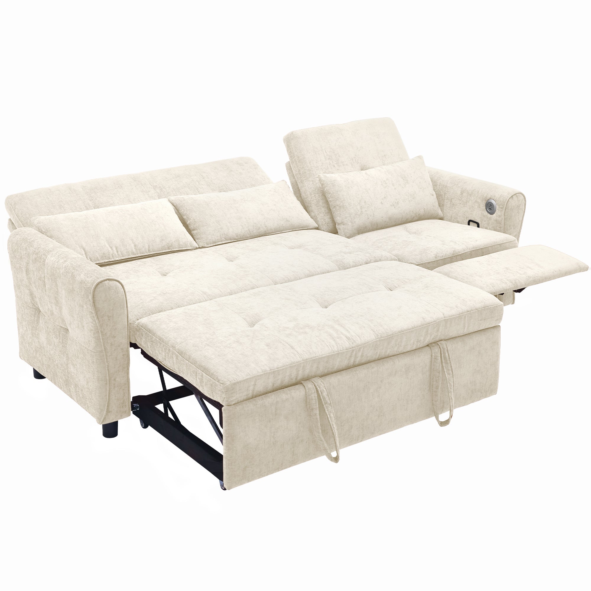 Beige 2 - in - 1 82' Three - seater Sofa with Pull - out Bed and Reversible Recliner (N719S002010A) - Direct Wicker