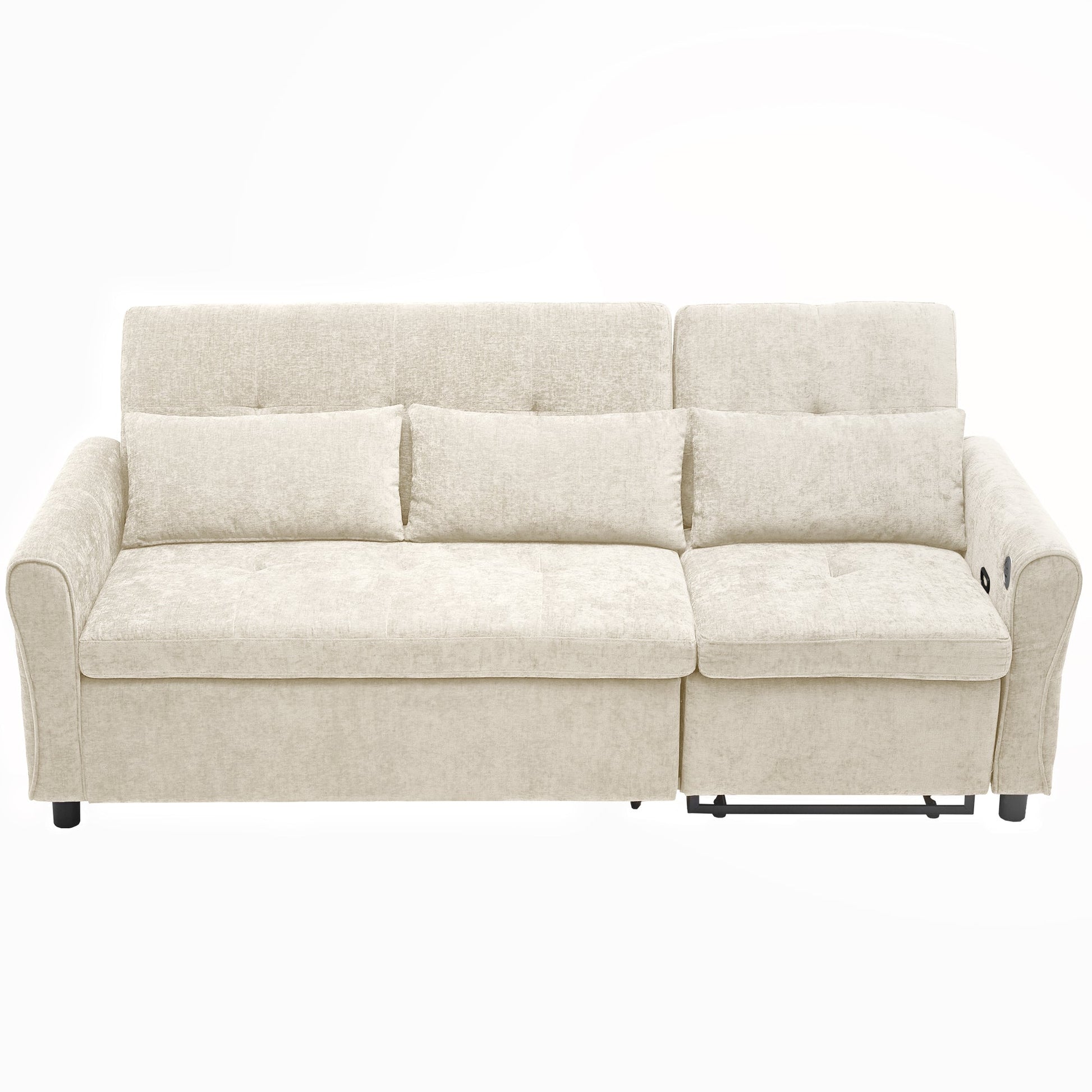 Beige 2 - in - 1 82' Three - seater Sofa with Pull - out Bed and Reversible Recliner (N719S002010A) - Direct Wicker