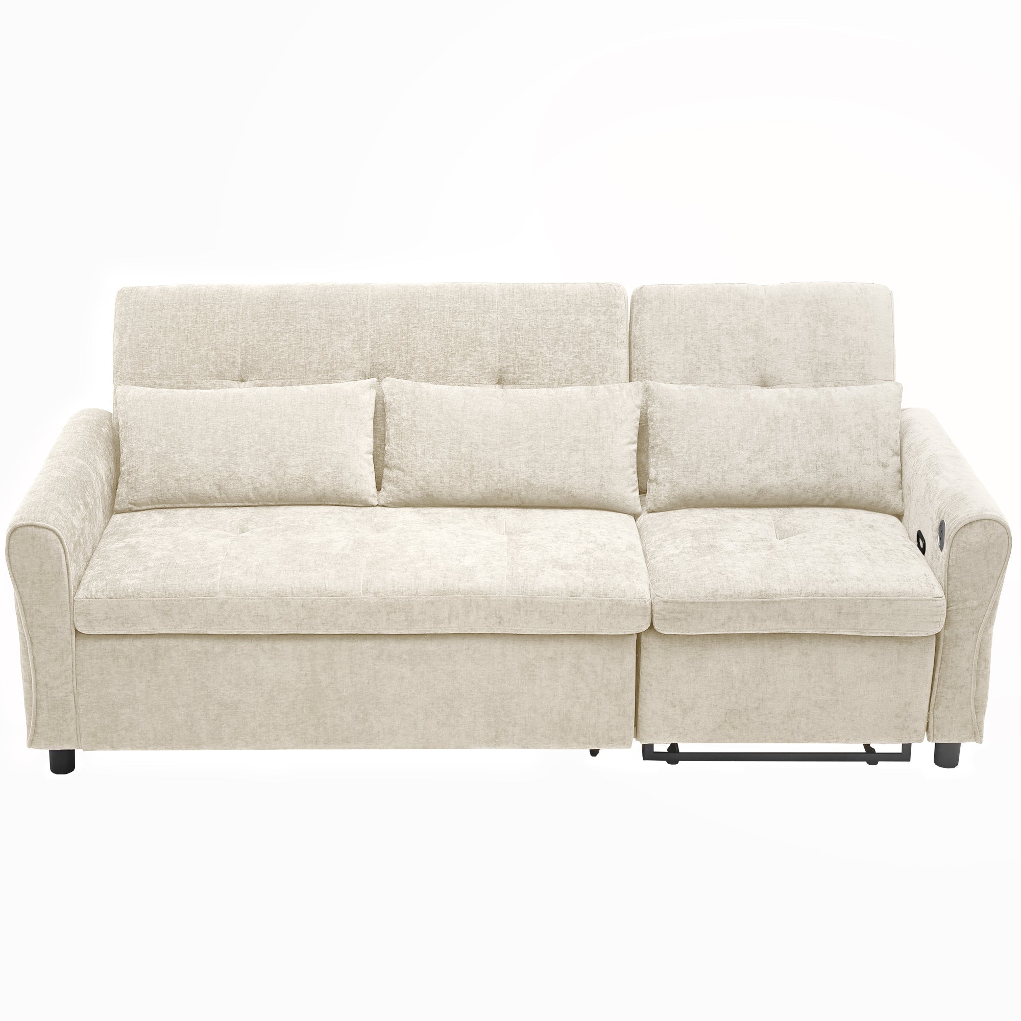 Beige 2 - in - 1 82' Three - seater Sofa with Pull - out Bed and Reversible Recliner (N719S002010A) - Direct Wicker