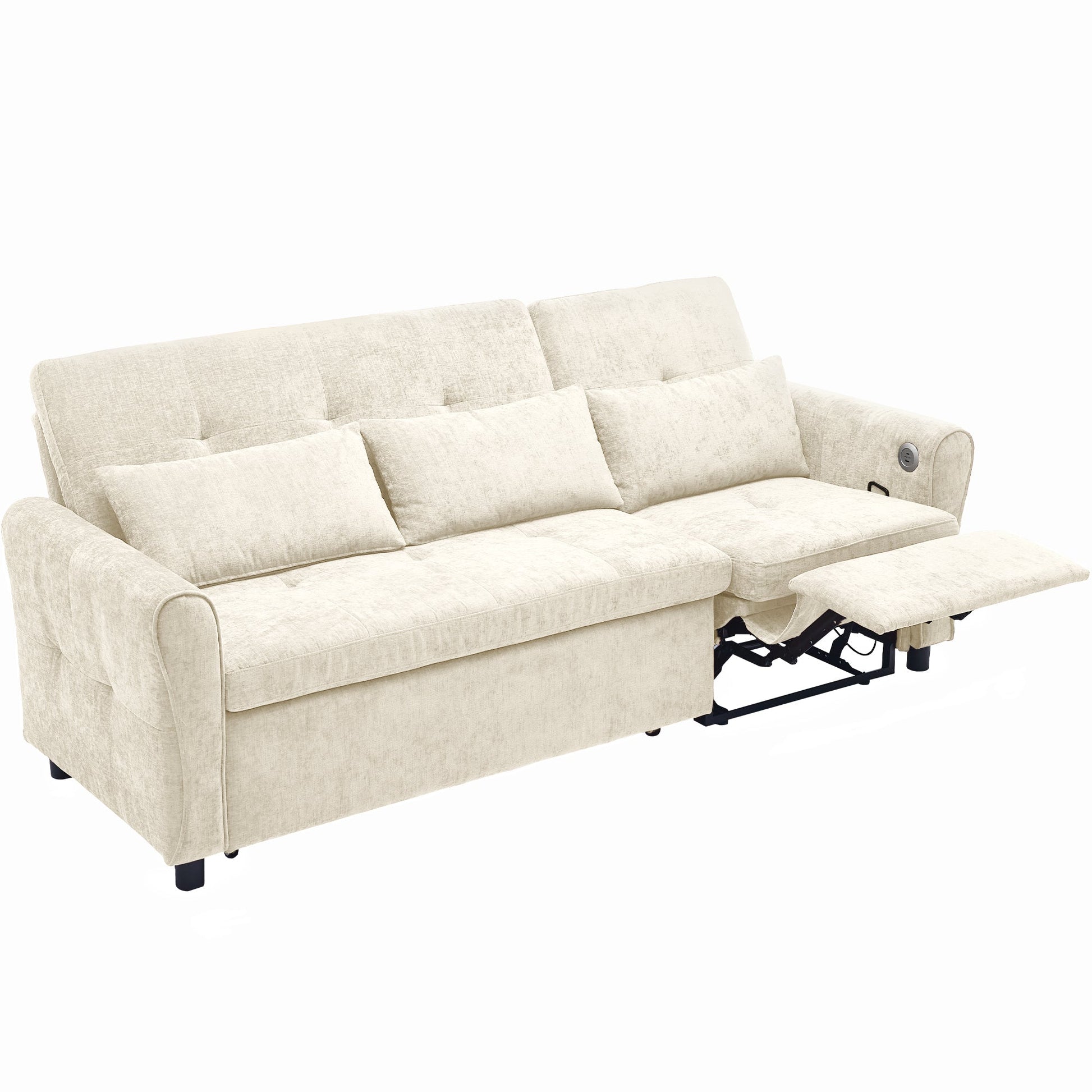 Beige 2 - in - 1 82' Three - seater Sofa with Pull - out Bed and Reversible Recliner (N719S002010A) - Direct Wicker