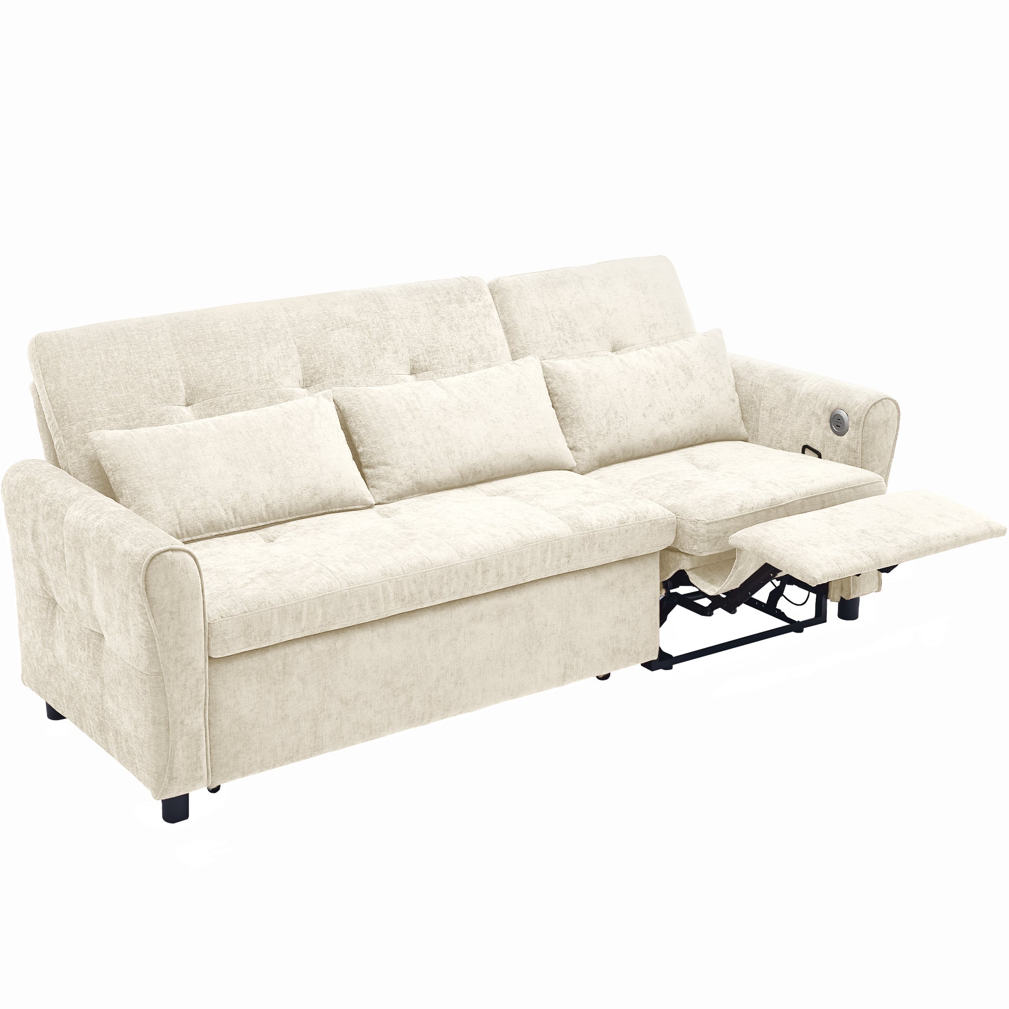 Beige 2 - in - 1 82' Three - seater Sofa with Pull - out Bed and Reversible Recliner (N719S002010A) - Direct Wicker