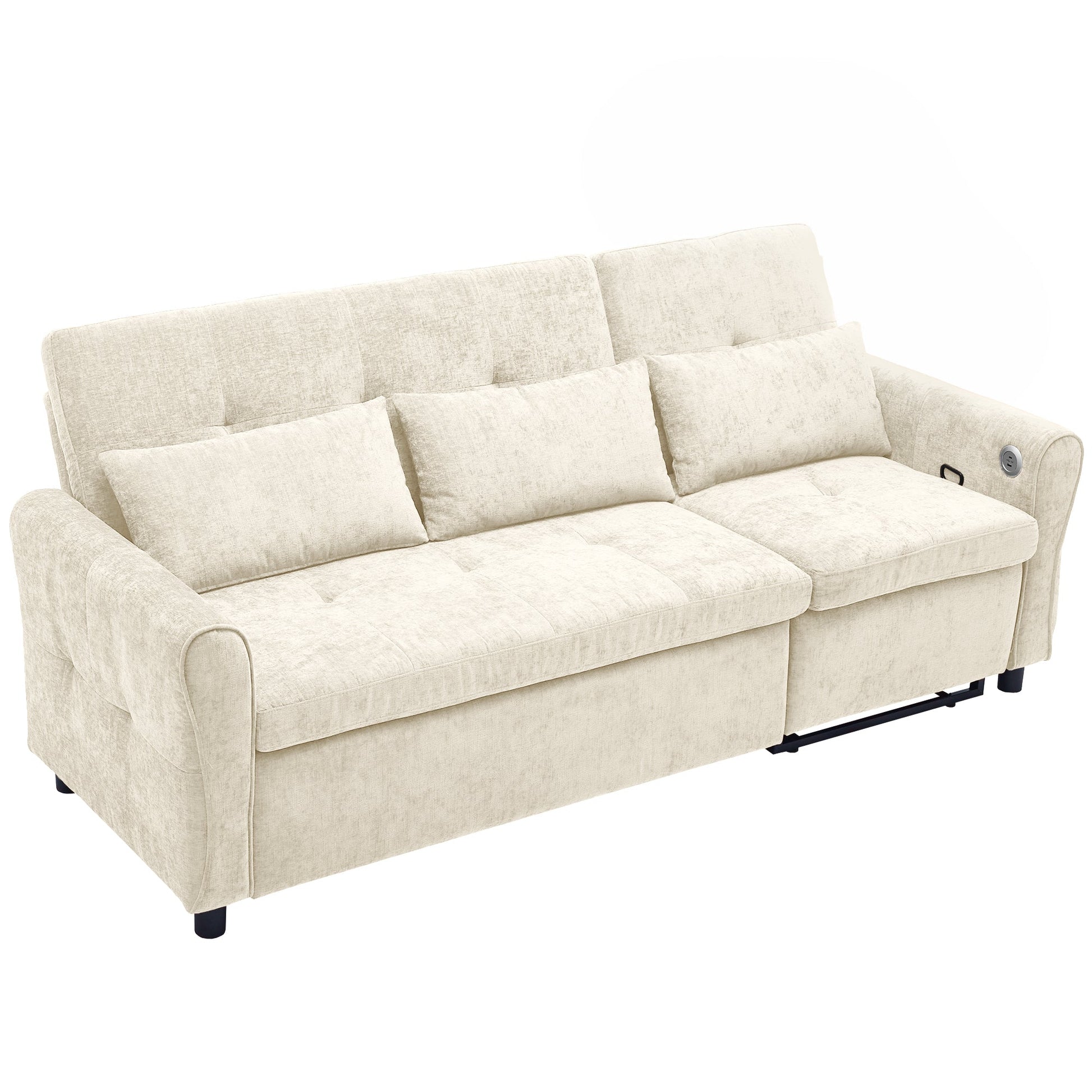 Beige 2 - in - 1 82' Three - seater Sofa with Pull - out Bed and Reversible Recliner (N719S002010A) - Direct Wicker
