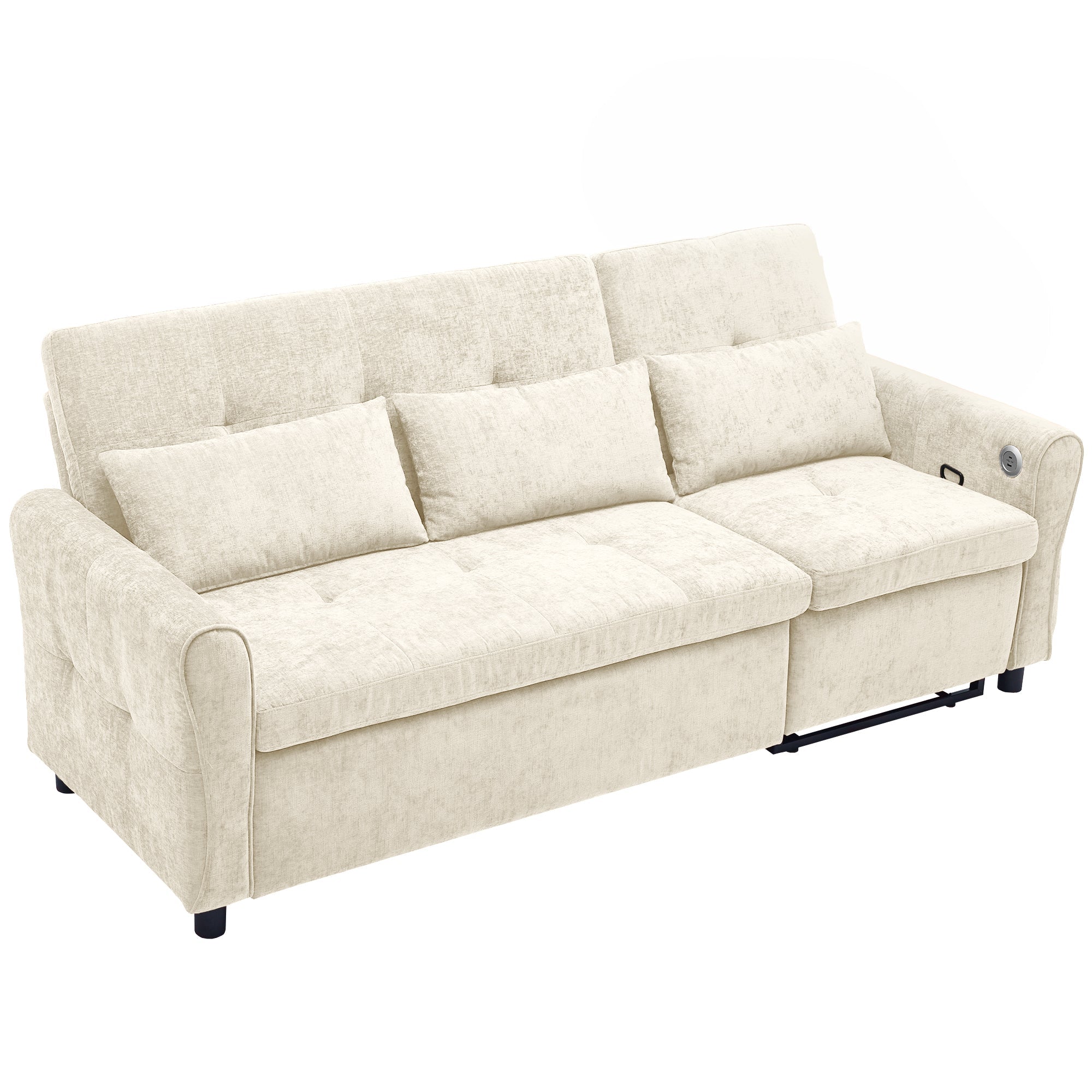 Beige 2 - in - 1 82' Three - seater Sofa with Pull - out Bed and Reversible Recliner (N719S002010A) - Direct Wicker