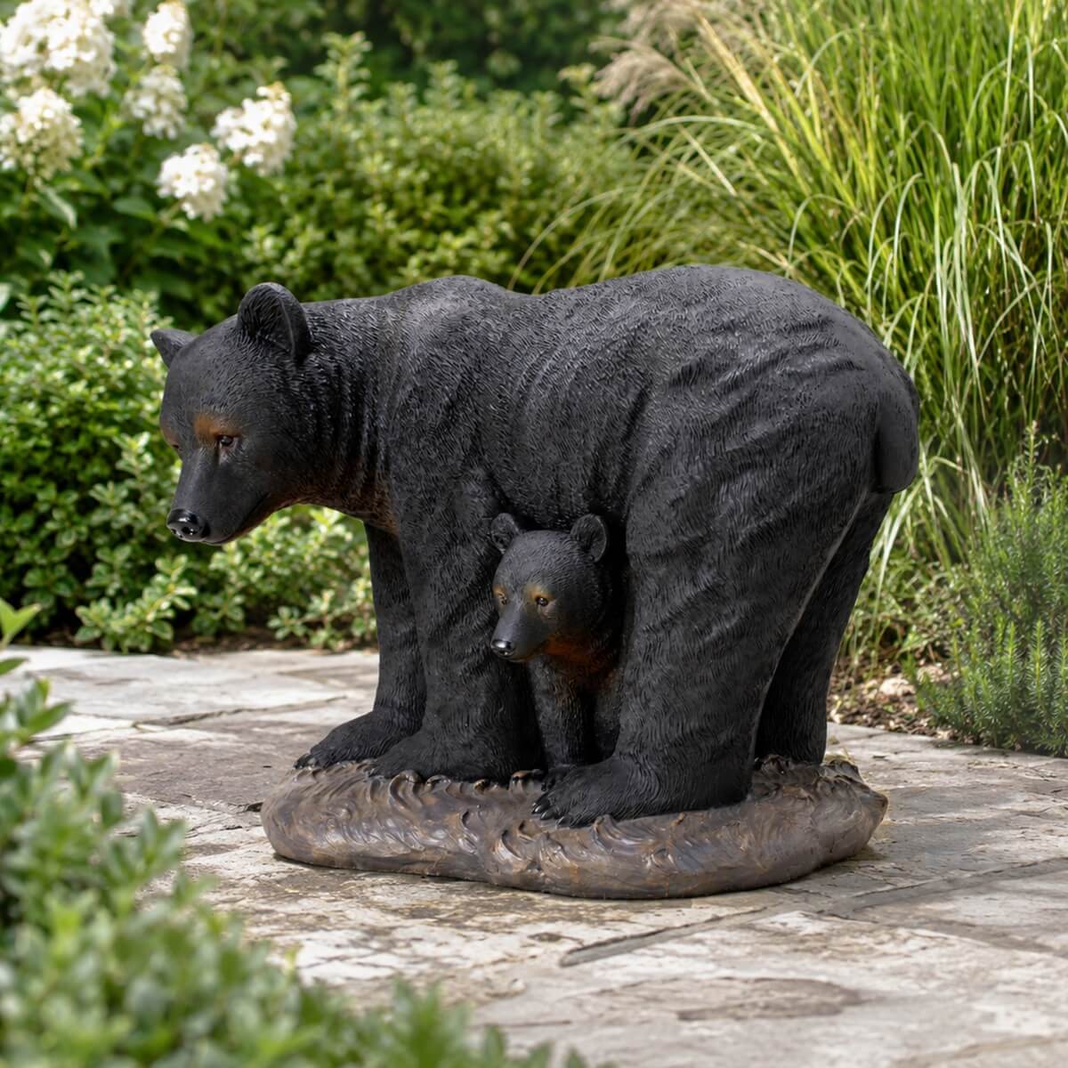 Black Bear &amp; Cub Magnesium Oxide Garden Sculpture (GS-2643-BK-CY) - Direct Wicker