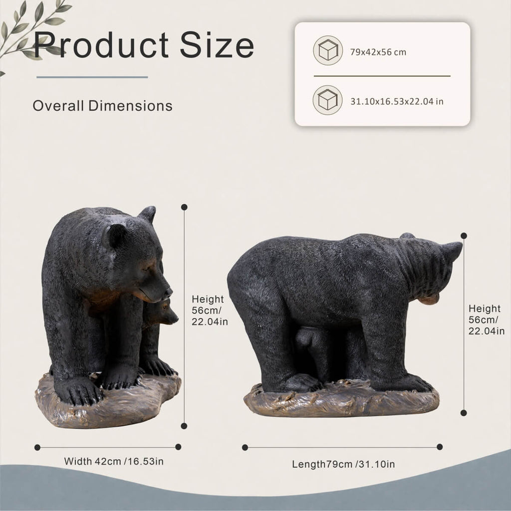 Black Bear &amp; Cub Magnesium Oxide Garden Sculpture (GS-2643-BK-CY) - Direct Wicker