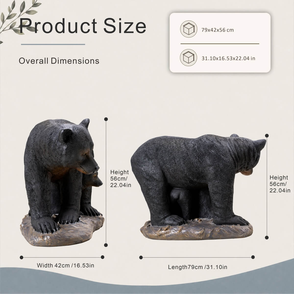 Black Bear &amp; Cub Magnesium Oxide Garden Sculpture (GS-2643-BK-CY) - Direct Wicker