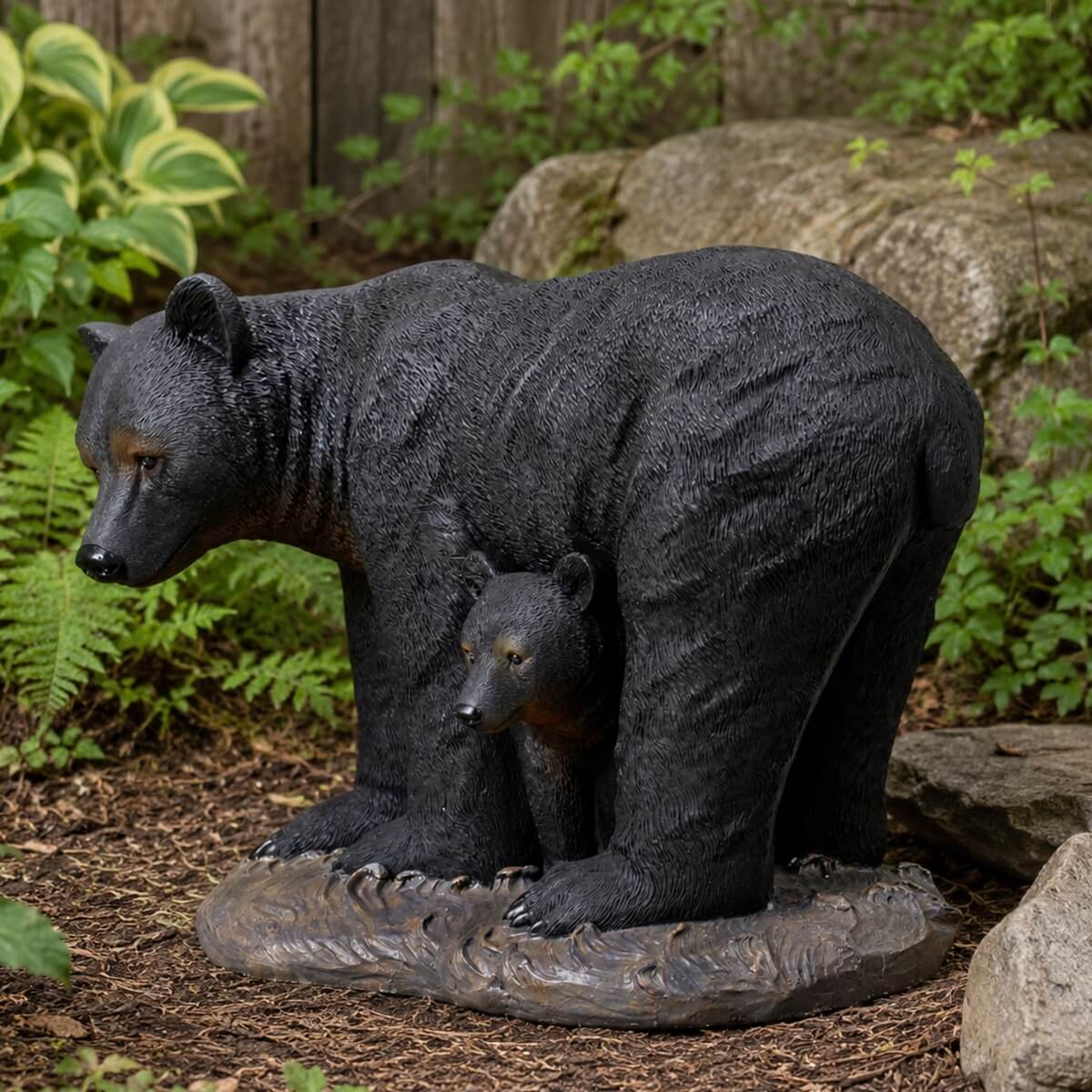 Black Bear &amp; Cub Magnesium Oxide Garden Sculpture (GS-2643-BK-CY) - Direct Wicker