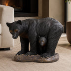 Black Bear &amp; Cub Magnesium Oxide Garden Sculpture (GS-2643-BK-CY) - Direct Wicker