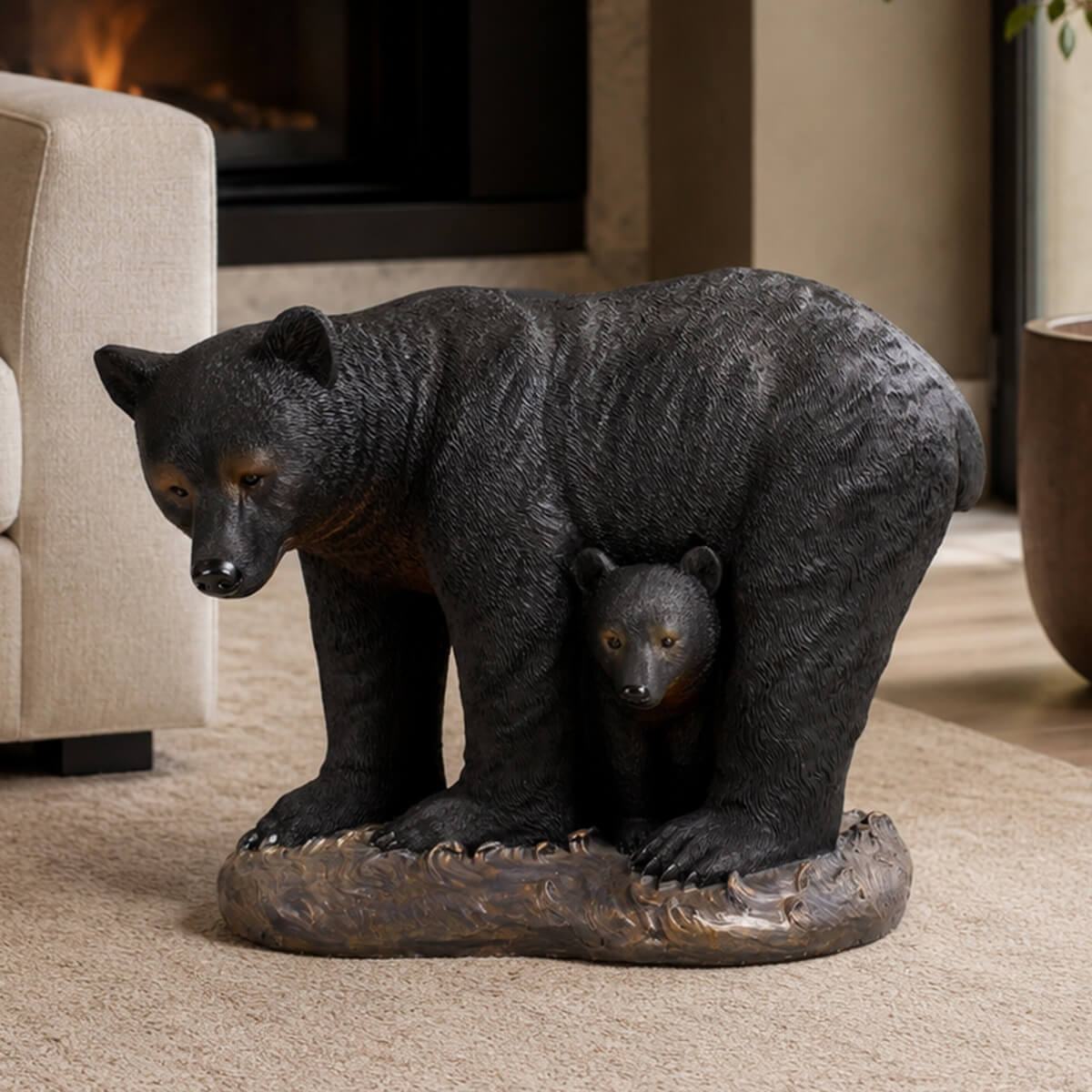 Black Bear &amp; Cub Magnesium Oxide Garden Sculpture (GS-2643-BK-CY) - Direct Wicker
