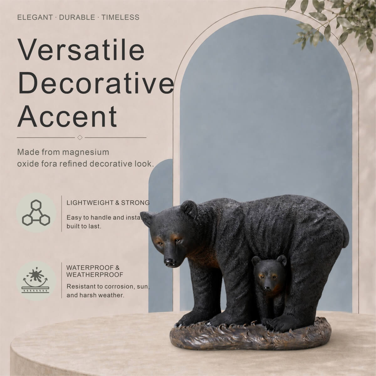 Black Bear &amp; Cub Magnesium Oxide Garden Sculpture (GS-2643-BK-CY) - Direct Wicker