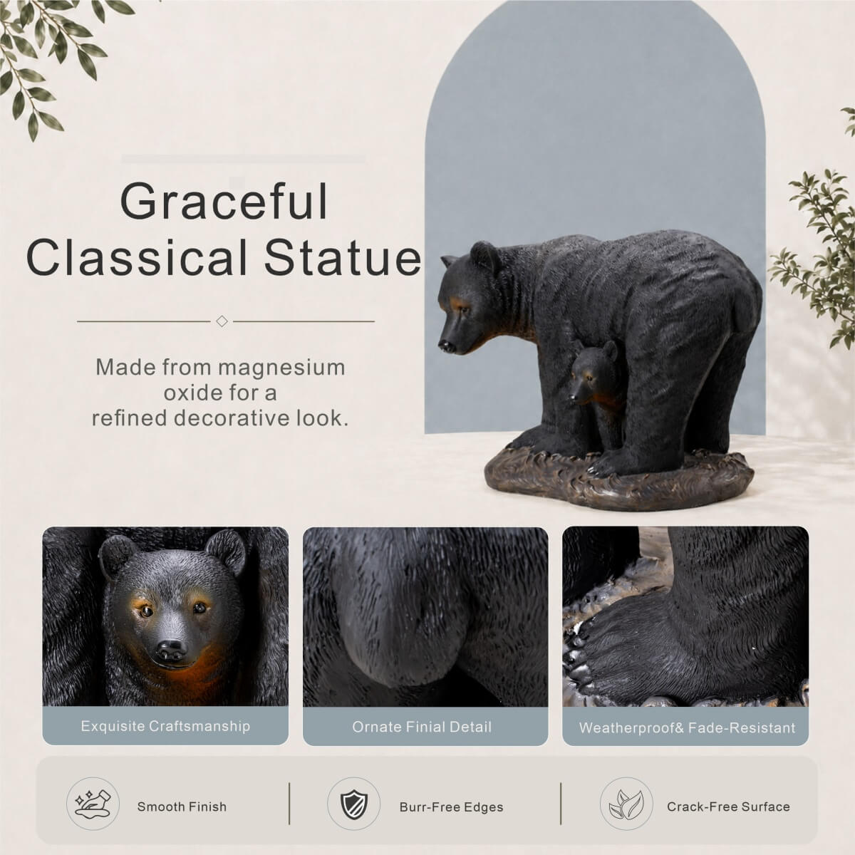 Black Bear &amp; Cub Magnesium Oxide Garden Sculpture (GS-2643-BK-CY) - Direct Wicker