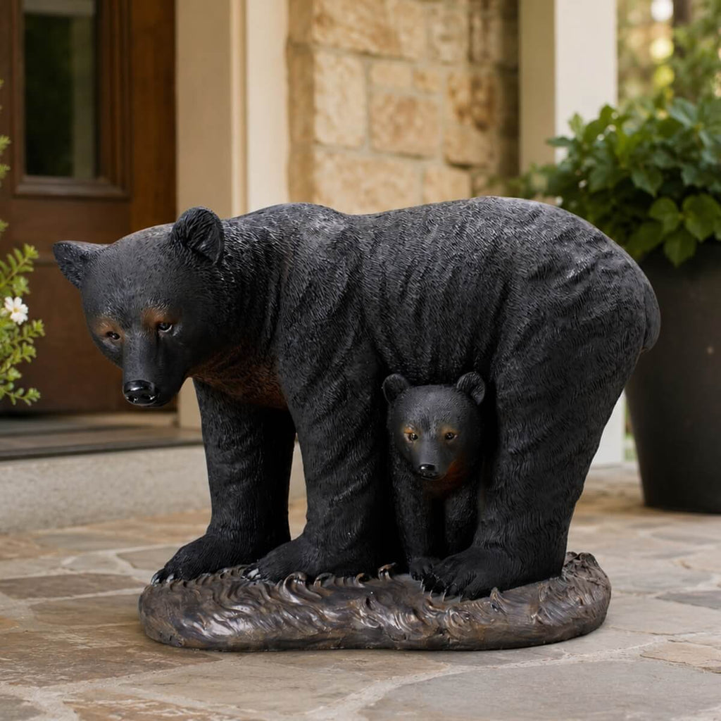 Black Bear &amp; Cub Magnesium Oxide Garden Sculpture (GS-2643-BK-CY) - Direct Wicker