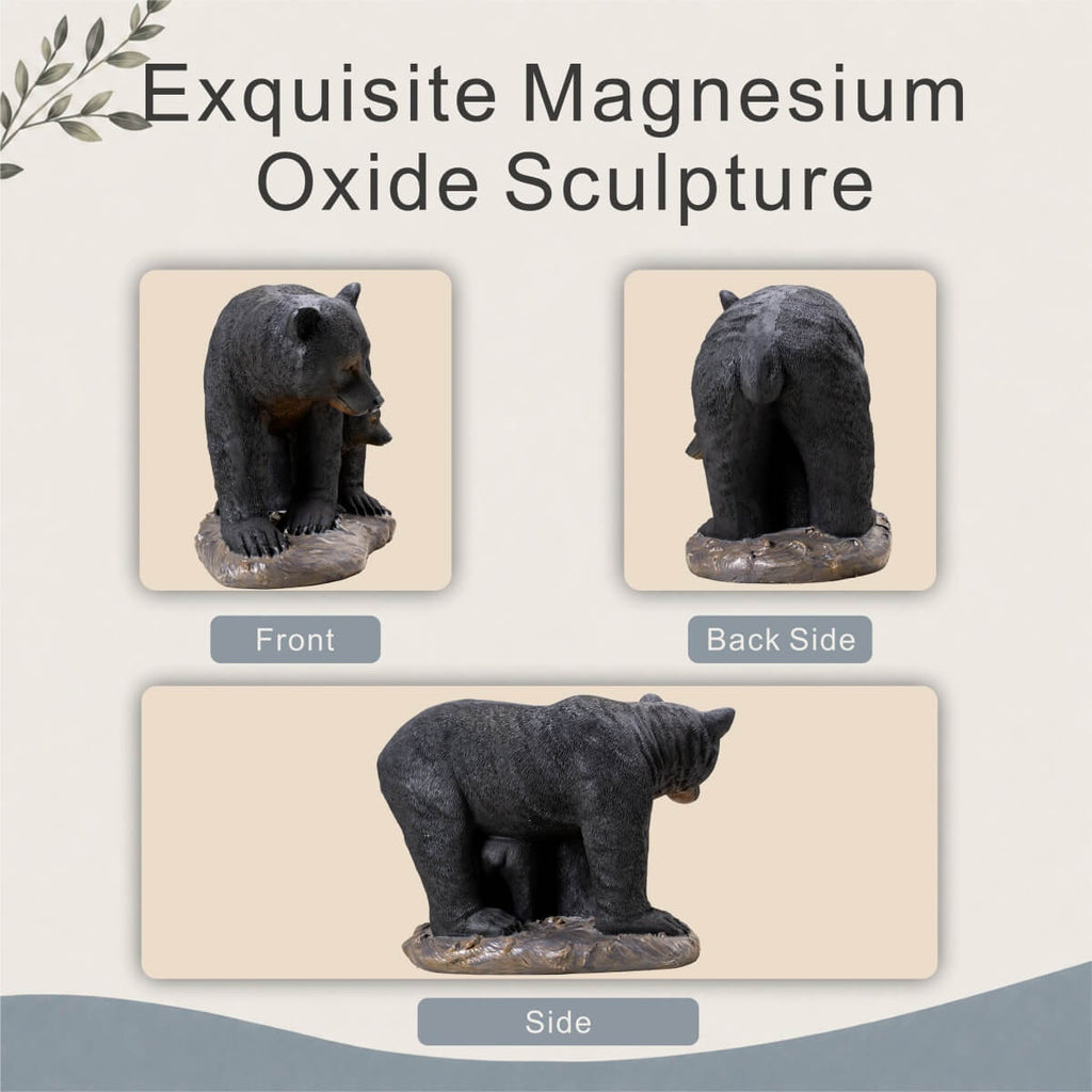 Black Bear &amp; Cub Magnesium Oxide Garden Sculpture (GS-2643-BK-CY) - Direct Wicker