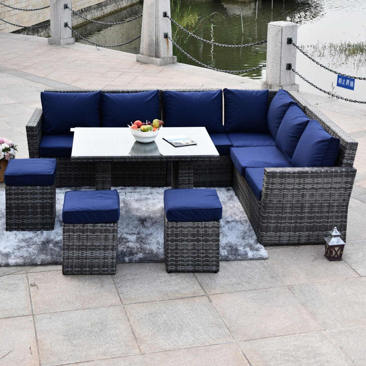 Blue Cushion Covers for Rimini Corner Sofa Set (PAS-1403-Cushion Covers) - Direct Wicker