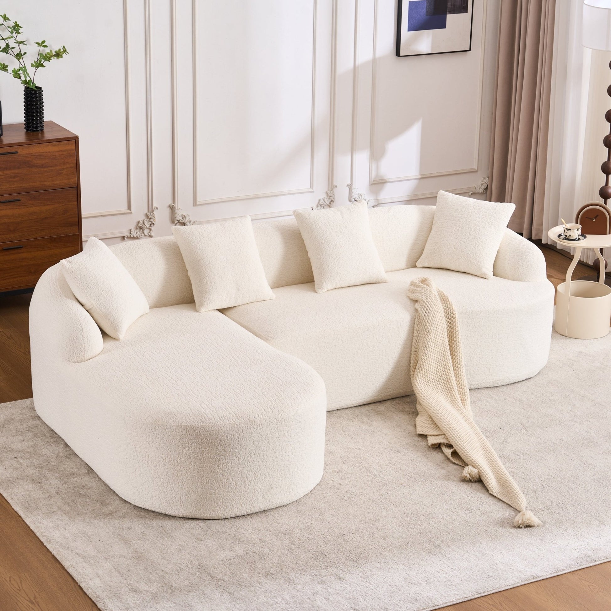 Boneless L - Shape Sectional Sofa with Curved Chaise,White Compression Sofa (W2231S00008) - Direct Wicker