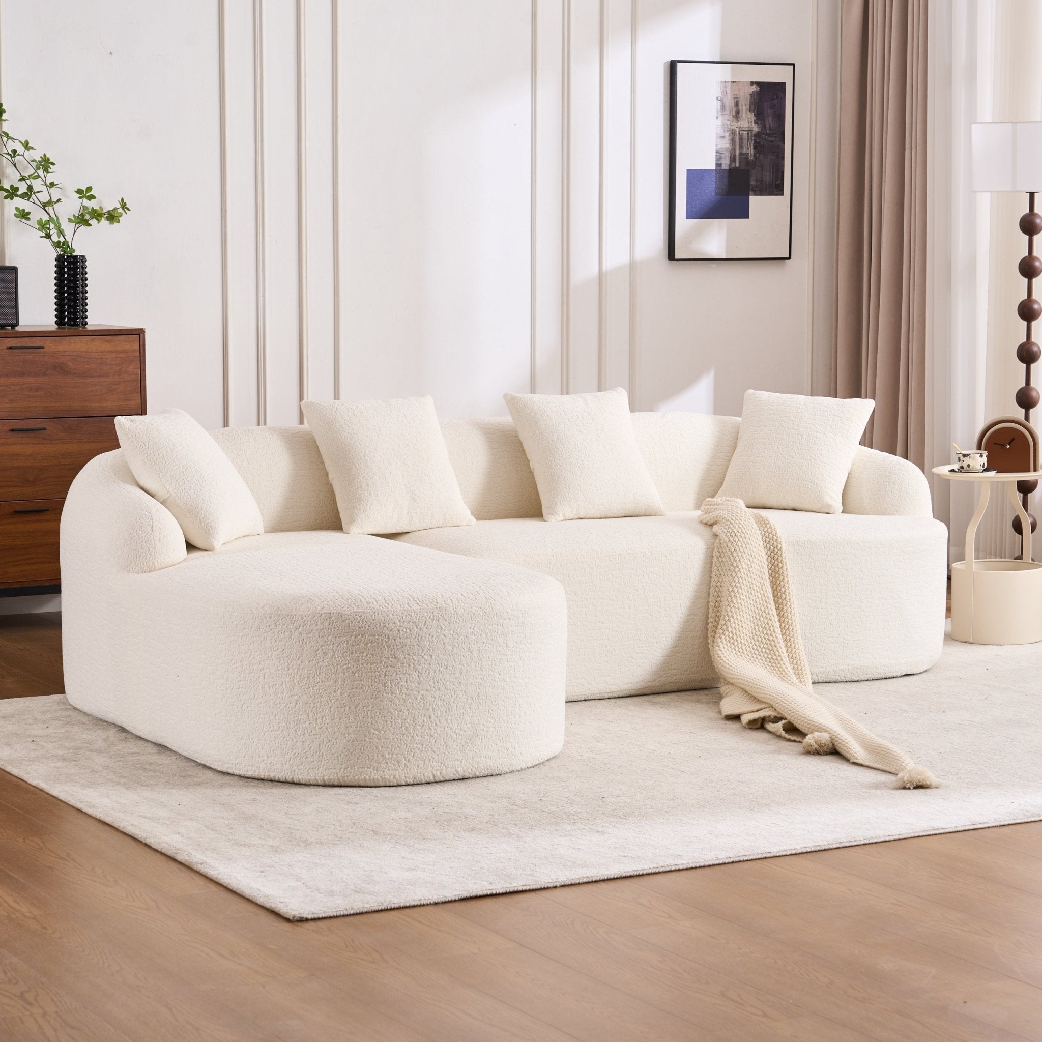 Boneless L - Shape Sectional Sofa with Curved Chaise,White Compression Sofa (W2231S00008) - Direct Wicker