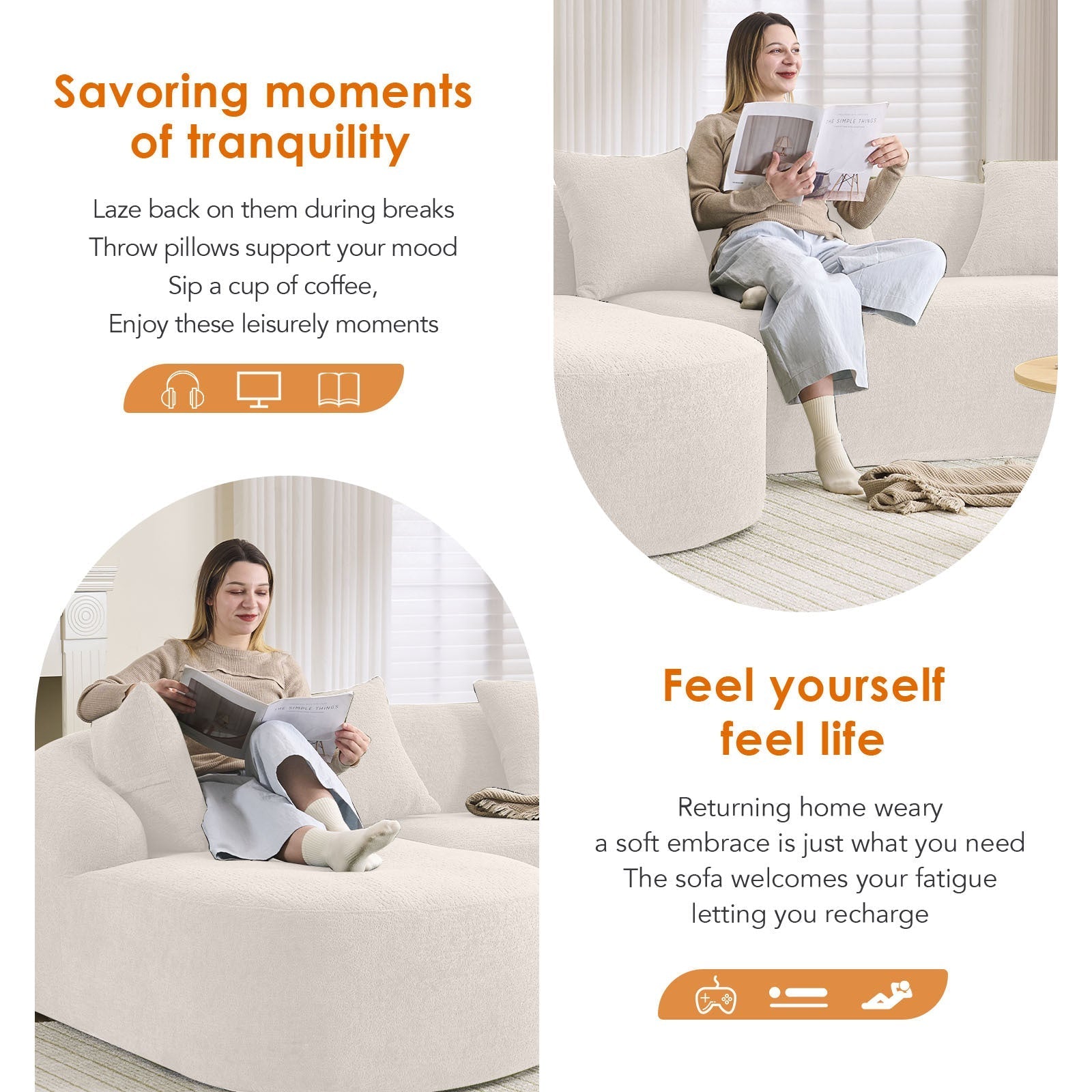 Boneless L - Shape Sectional Sofa with Curved Chaise,White Compression Sofa (W2231S00008) - Direct Wicker