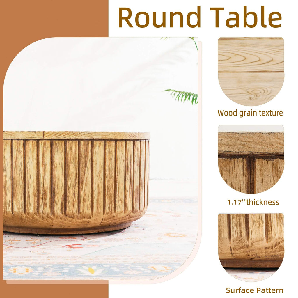 Brown Round Coffee Table – Terrafab Composite Material with Iron Frame（PAD - 24926TA） - Direct Wicker