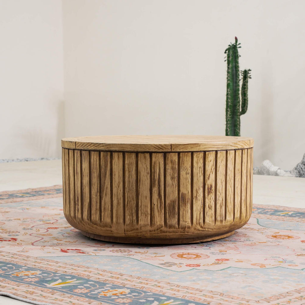 Brown Round Coffee Table – Terrafab Composite Material with Iron Frame（PAD - 24926TA） - Direct Wicker