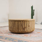 Brown Round Coffee Table – Terrafab Composite Material with Iron Frame（PAD - 24926TA） - Direct Wicker