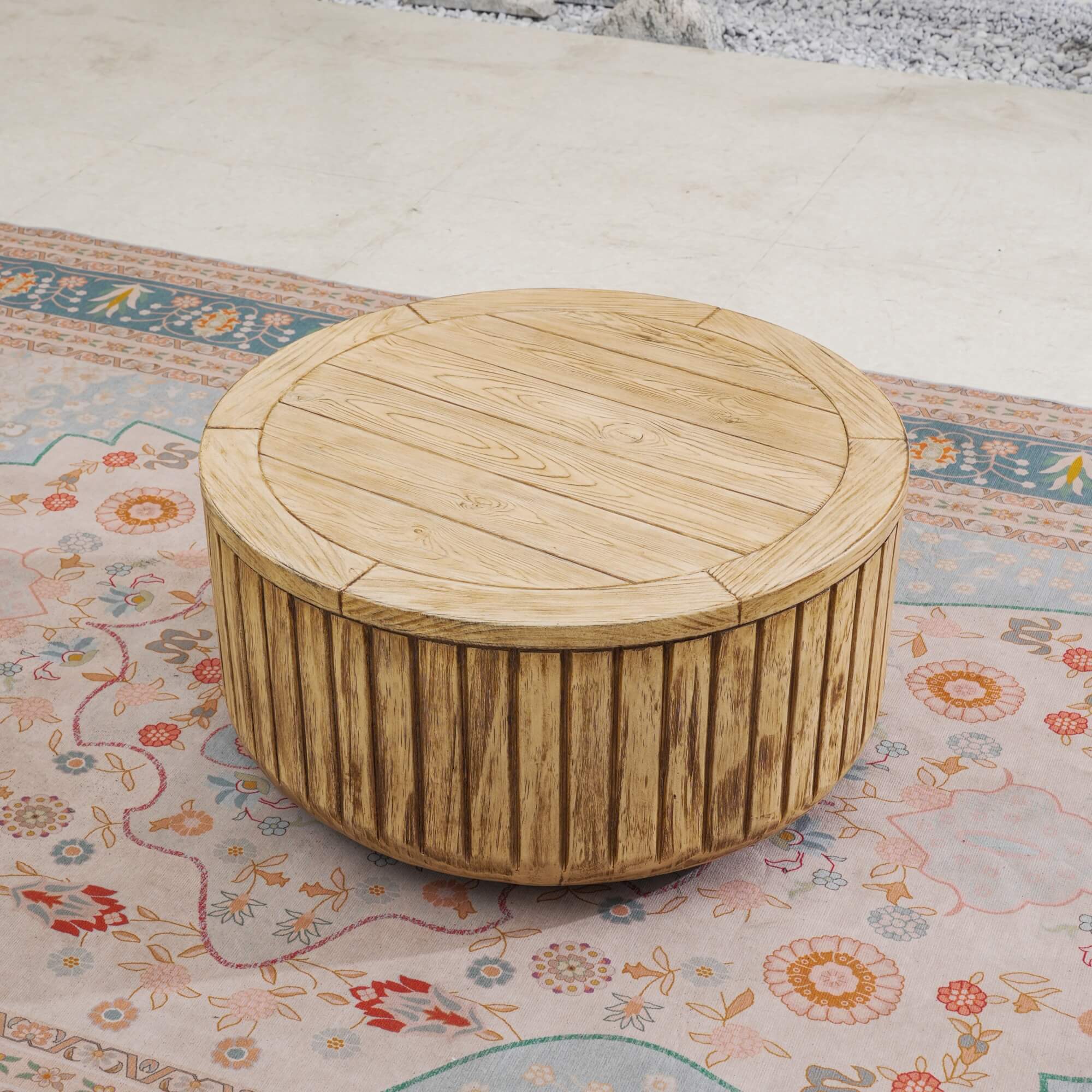 Brown Round Coffee Table – Terrafab Composite Material with Iron Frame（PAD - 24926TA） - Direct Wicker