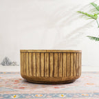 Brown Round Coffee Table – Terrafab Composite Material with Iron Frame（PAD - 24926TA） - Direct Wicker