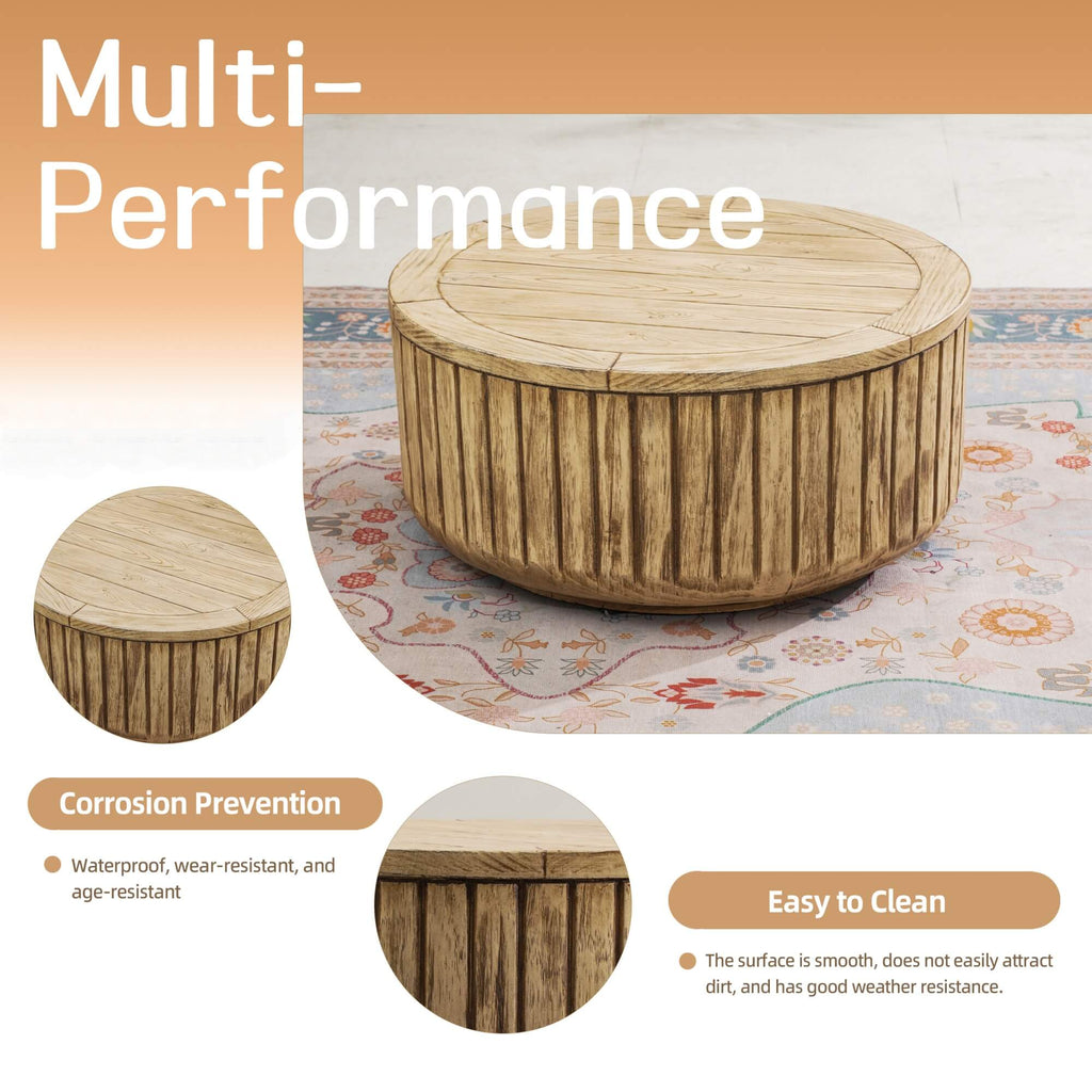 Brown Round Coffee Table – Terrafab Composite Material with Iron Frame（PAD - 24926TA） - Direct Wicker