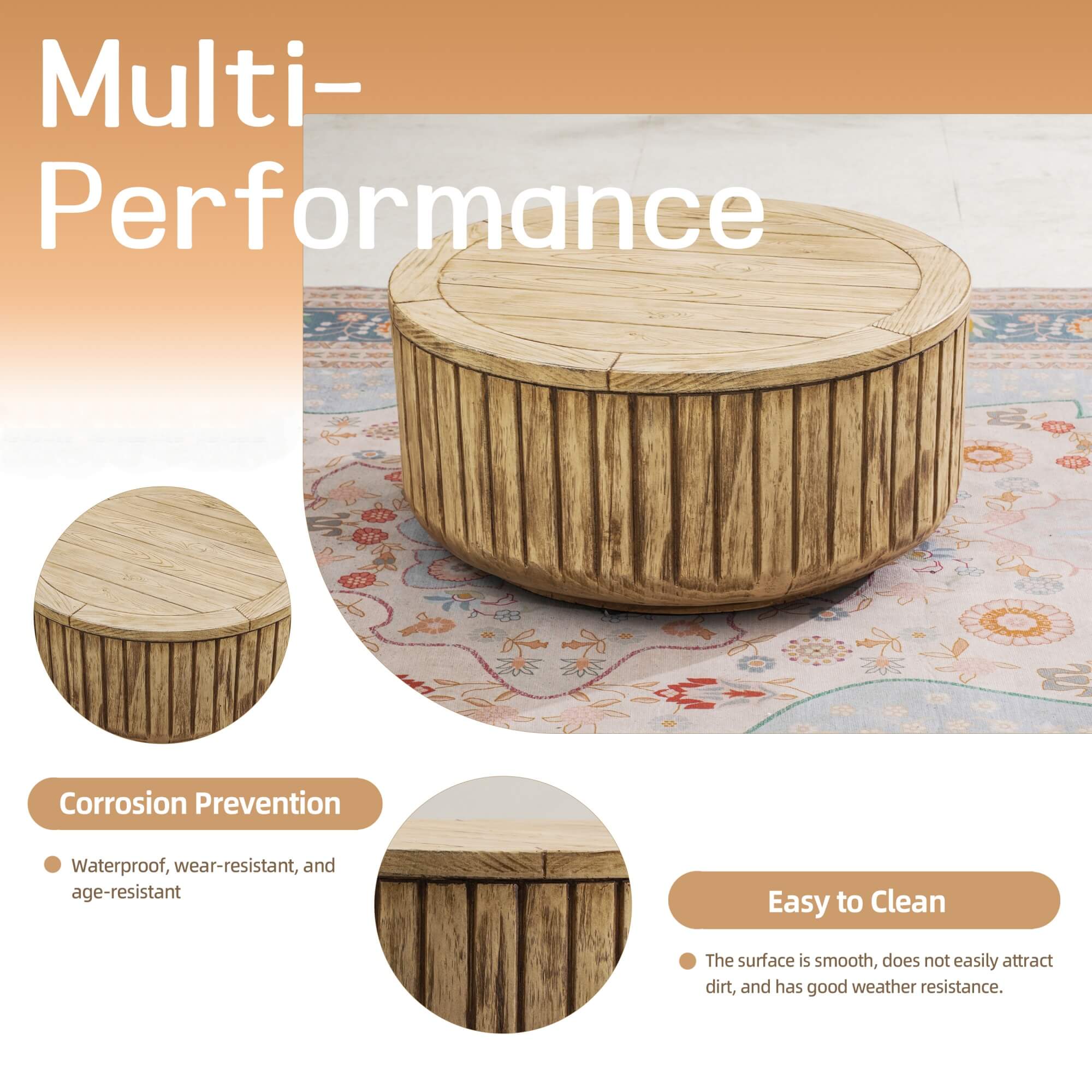 Brown Round Coffee Table – Terrafab Composite Material with Iron Frame（PAD - 24926TA） - Direct Wicker
